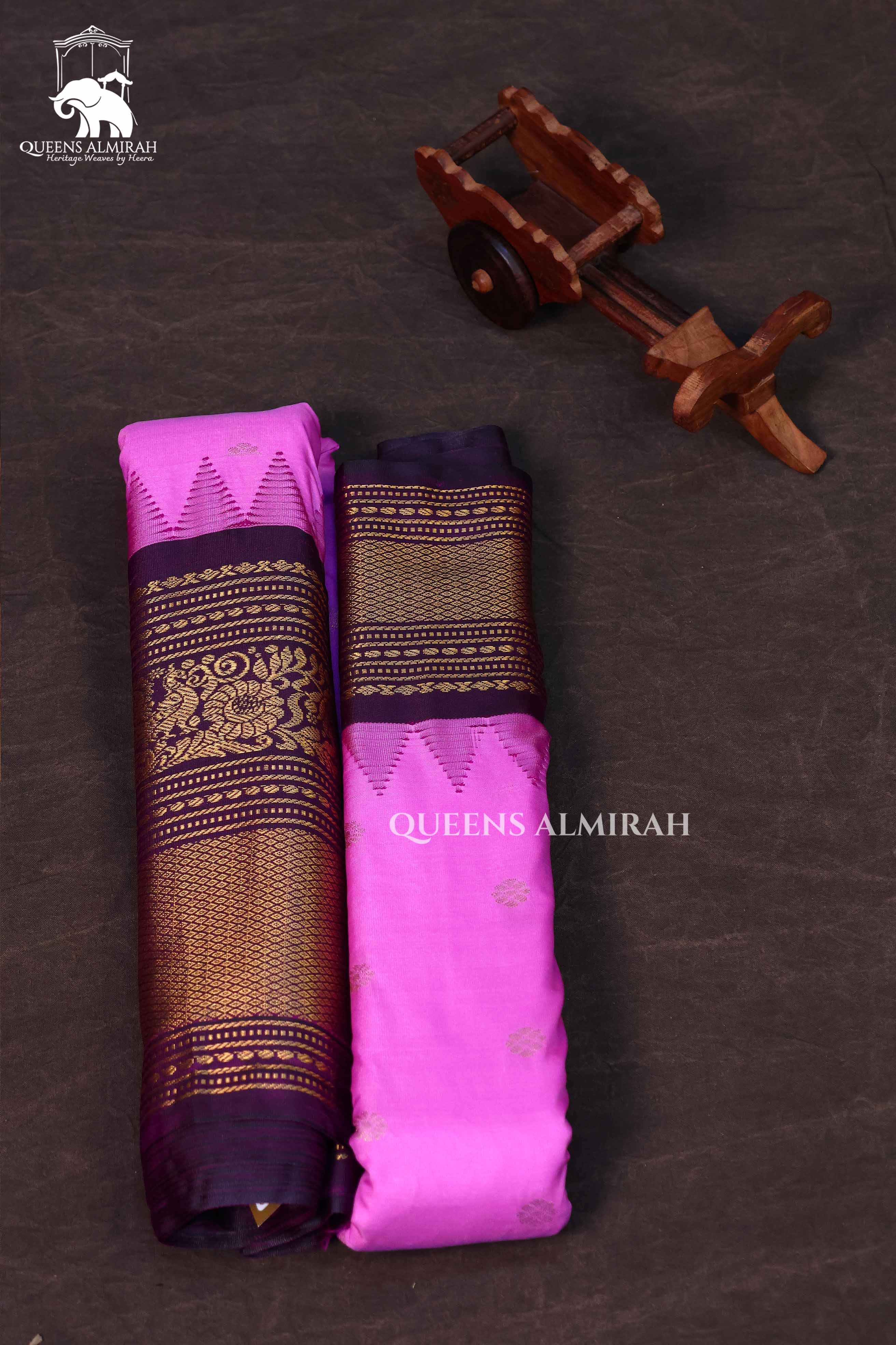 Pink With Purple Semi Gadwal Silk Saree