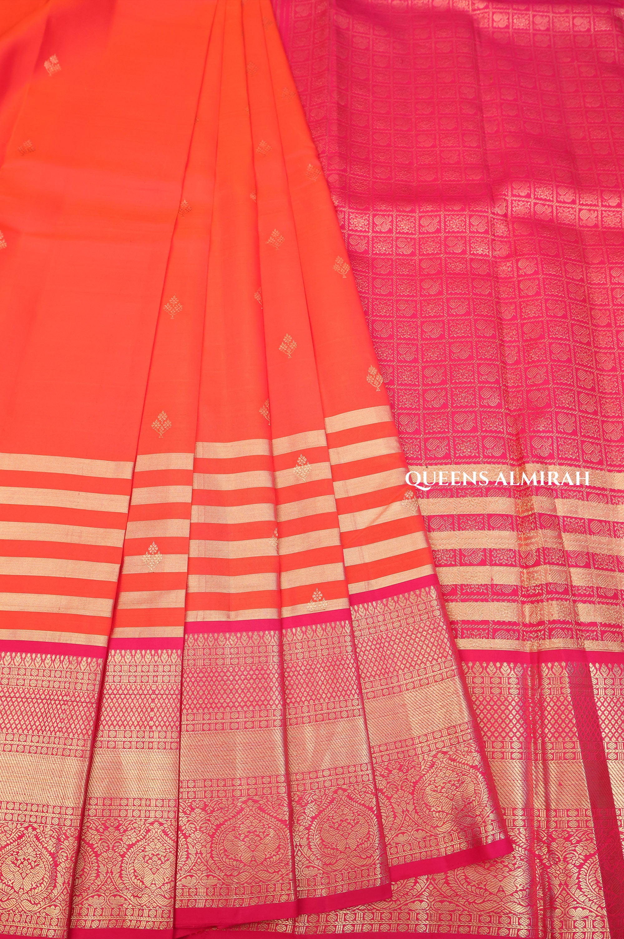 Fanta Orange With Rani Pink Budget Kanchivaram Silk Saree