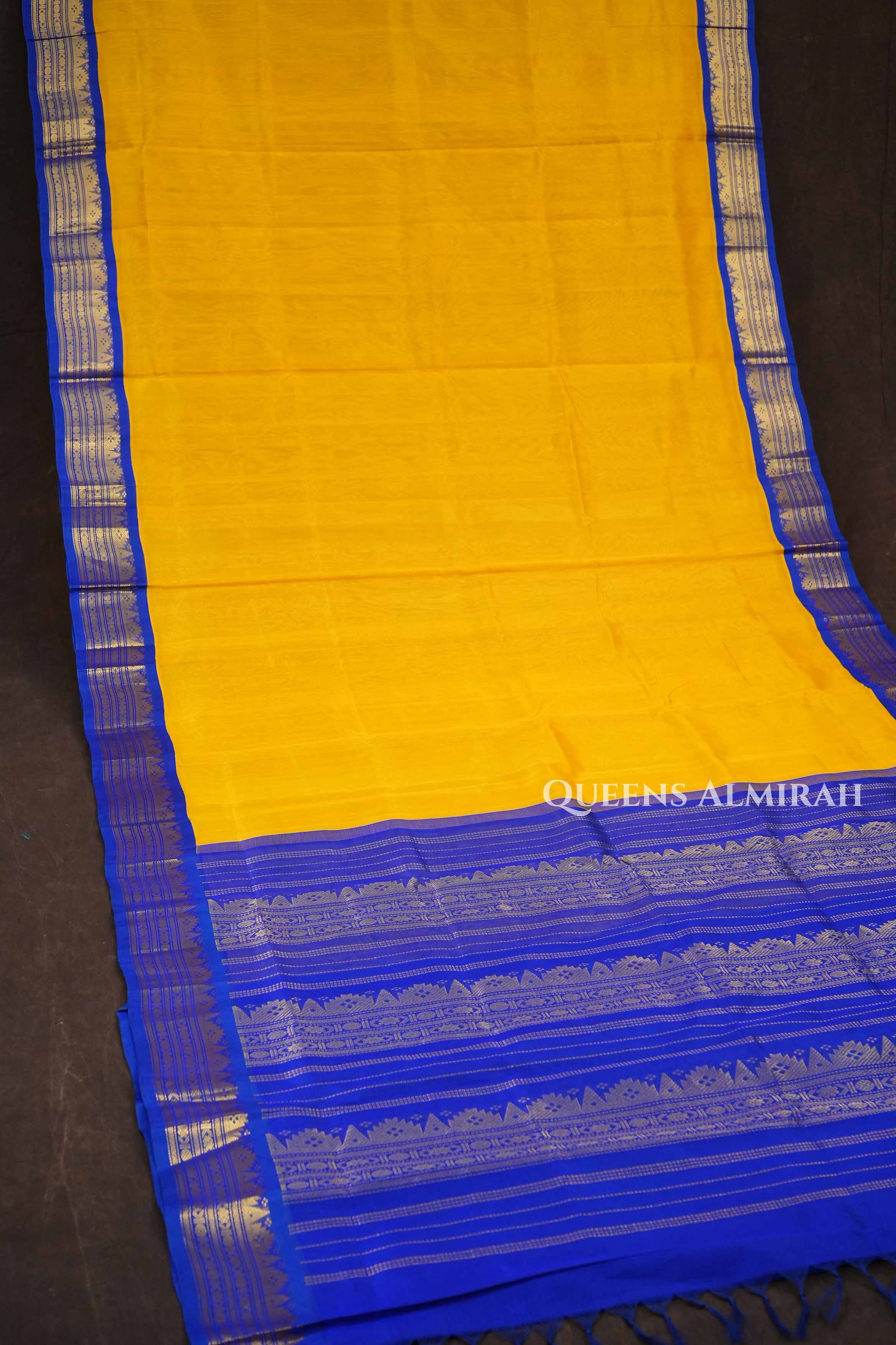 Yellow With Ms Blue Pure Kanchi Silk Cotton Saree
