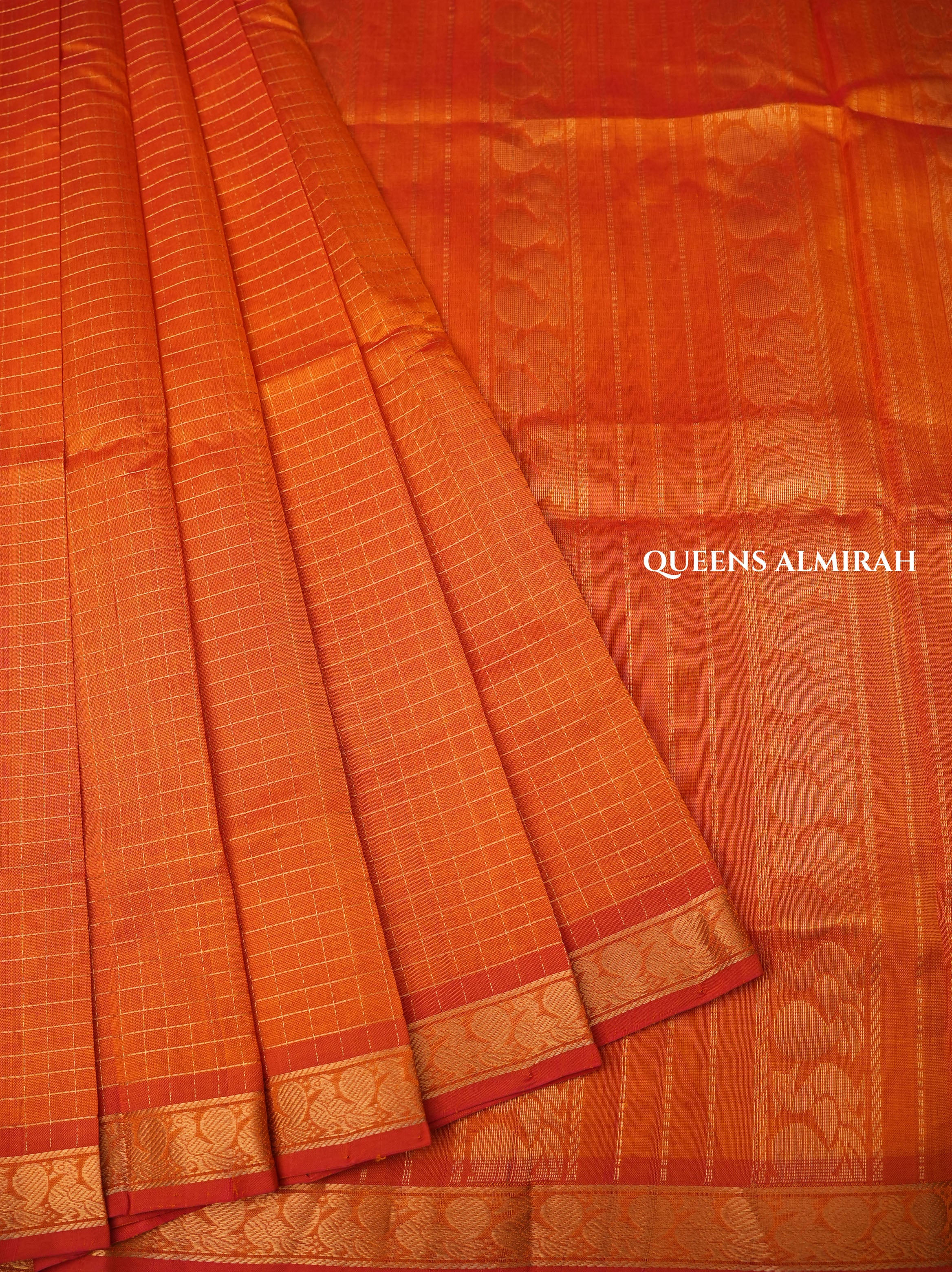 Fanta Orange Small Border Pure Silk Cotton Saree
