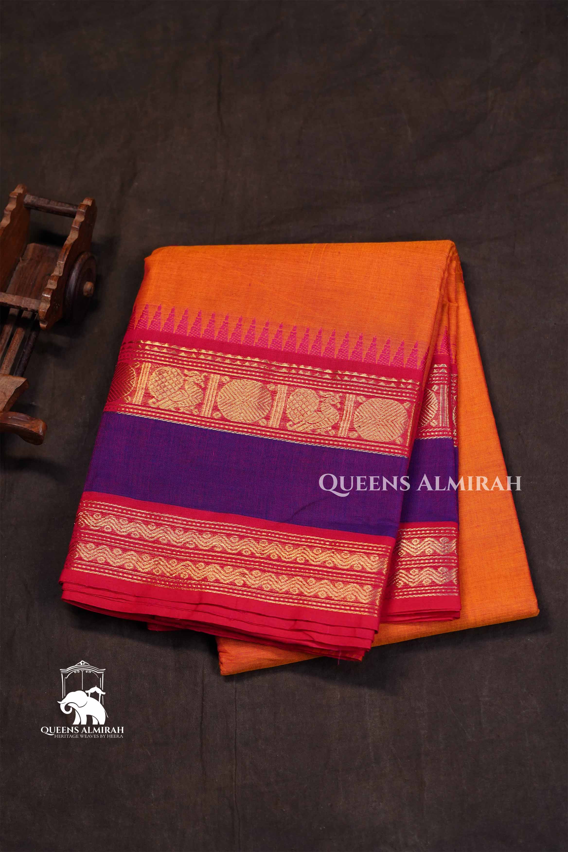 Orange With Red Kanchi Cotton Saree