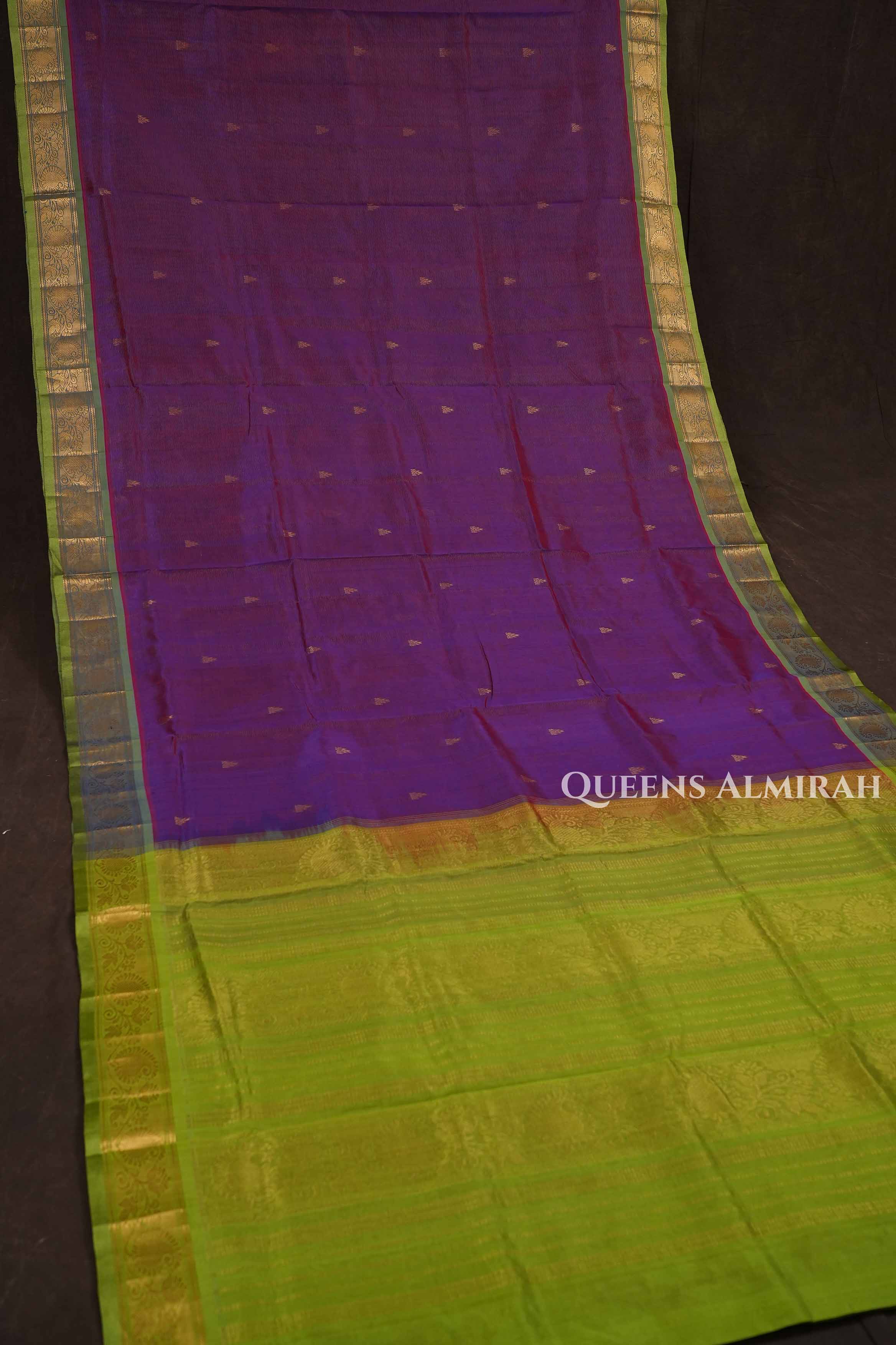 Purple With Green Vairaoosi Pure Kanchi Silk Cotton Saree