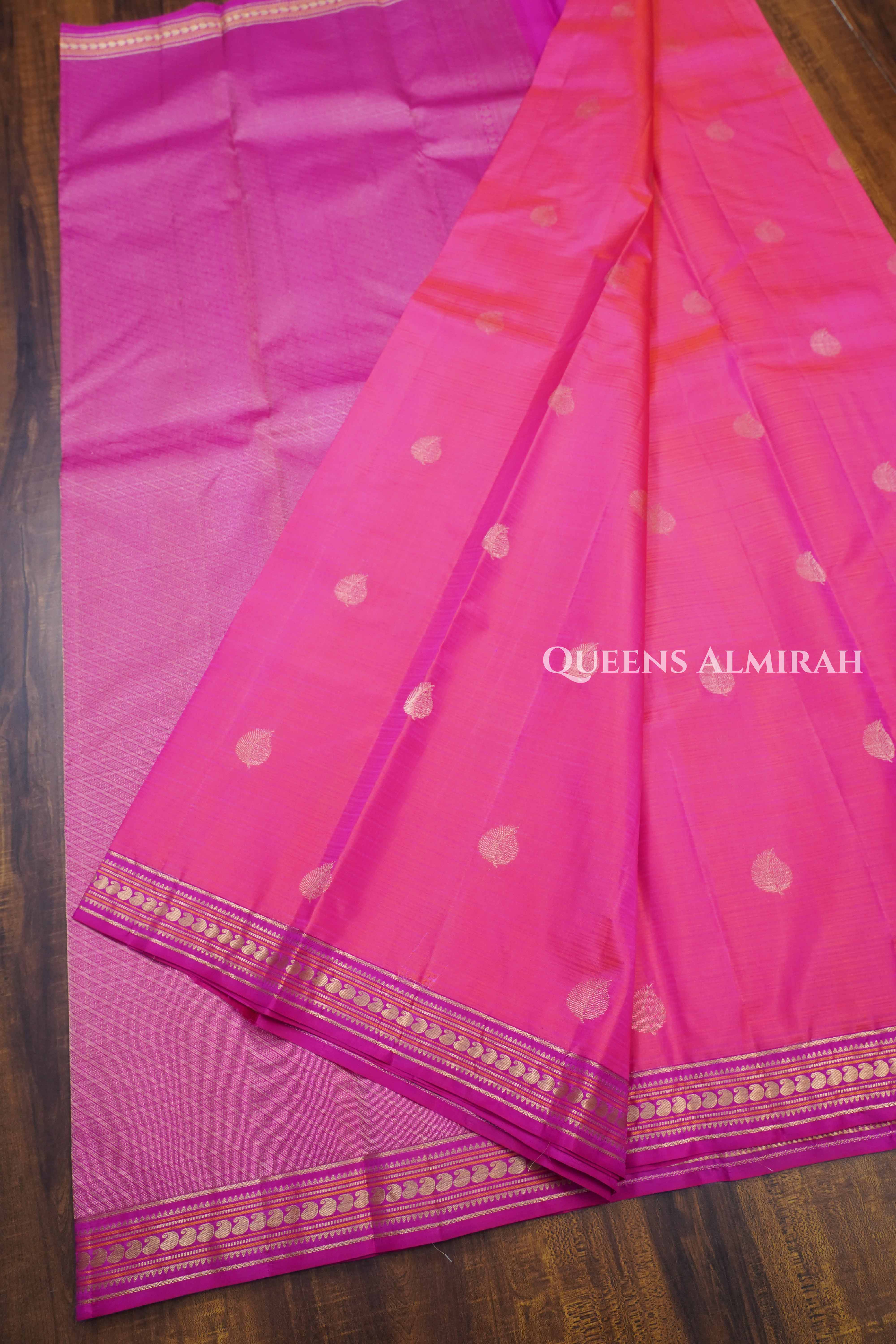 Warm Pink Pure kanchivaram Silk Saree