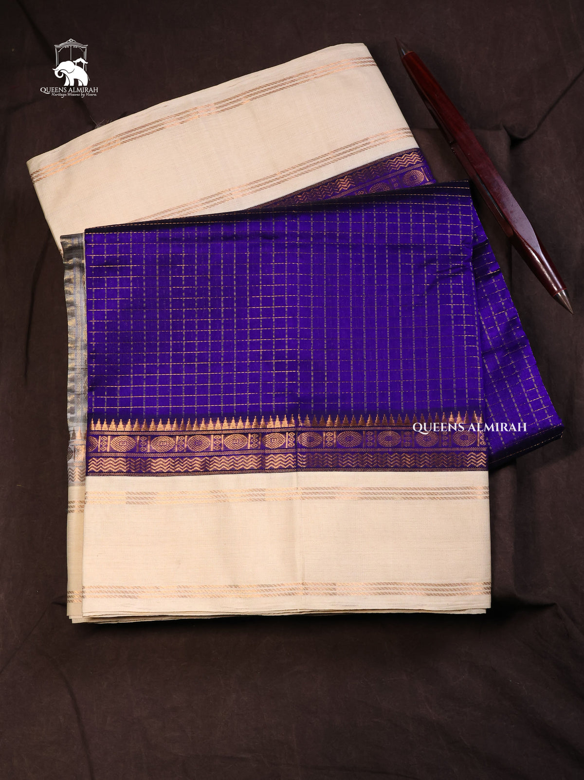 Blue With Off White Pure Silk Cotton Saree