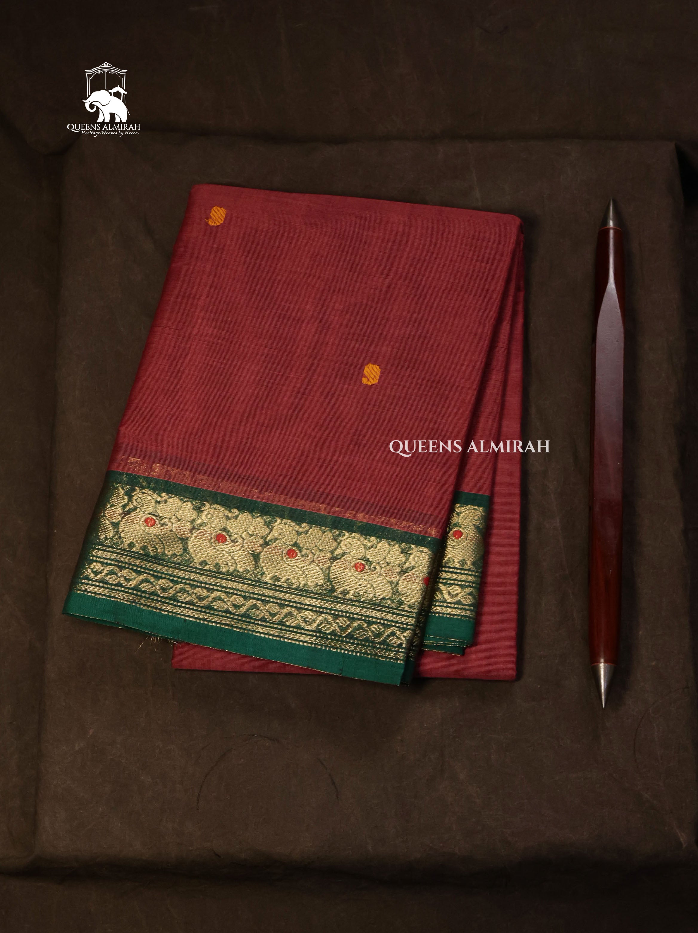 Maroon With Green Kanchi Cotton Saree