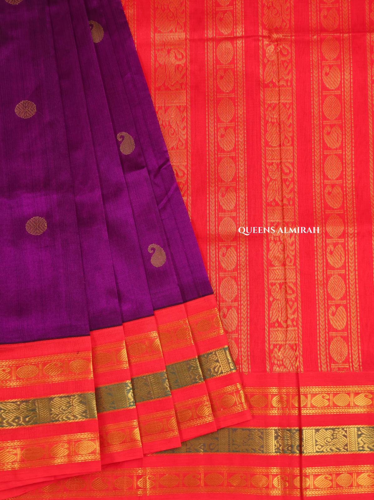 Purple With Red Pure Silk Cotton Saree