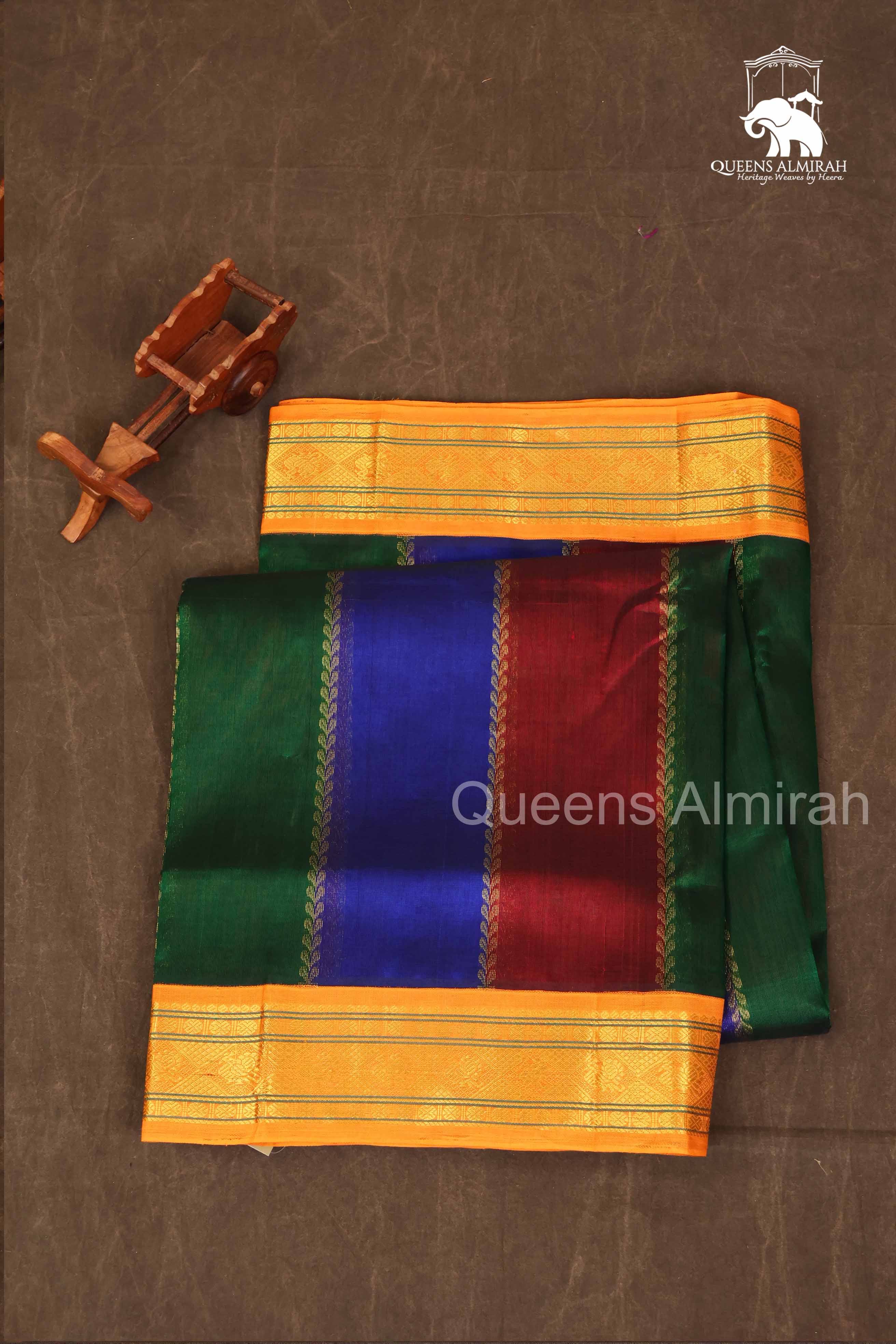Multi Color With Yellow Border Pure Silk Cotton Saree
