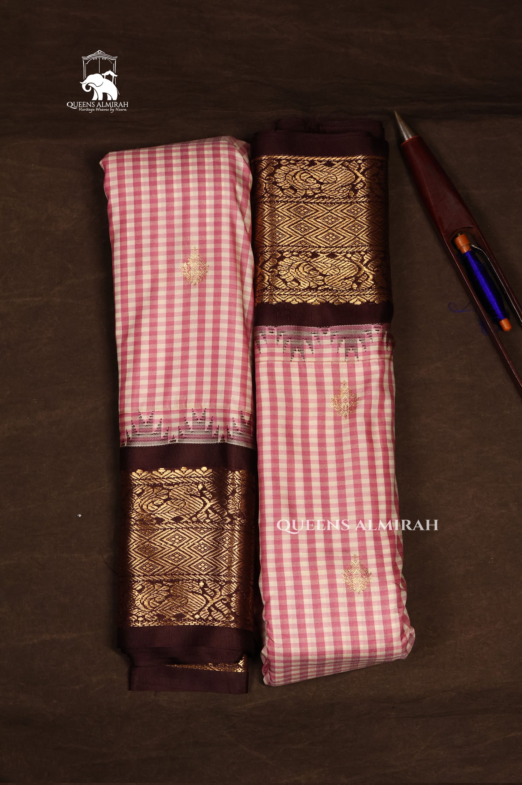 Pink Kattam With Brown Semi Gadwal Silk Saree