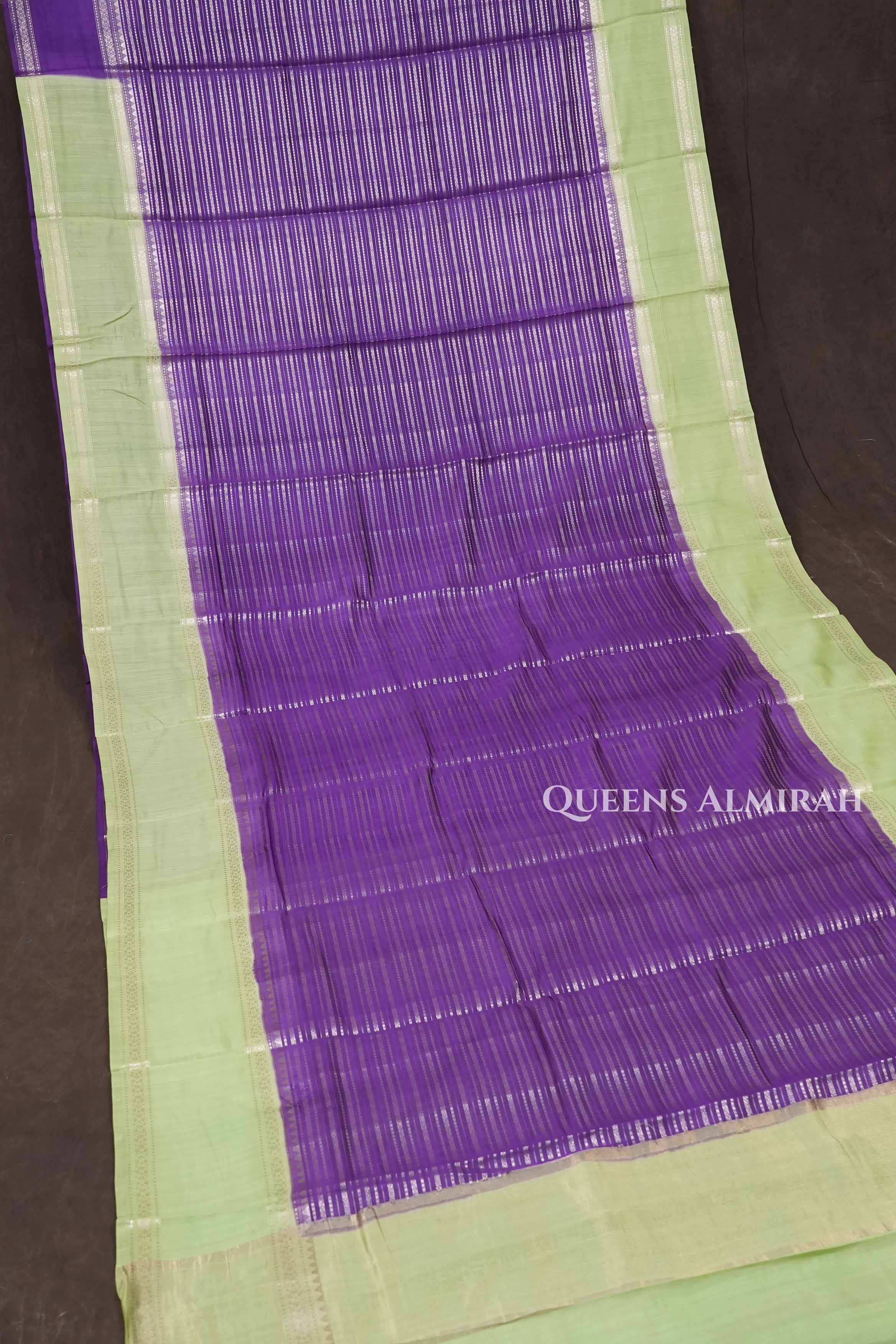 Purple With Green Chiniya Silk Saree
