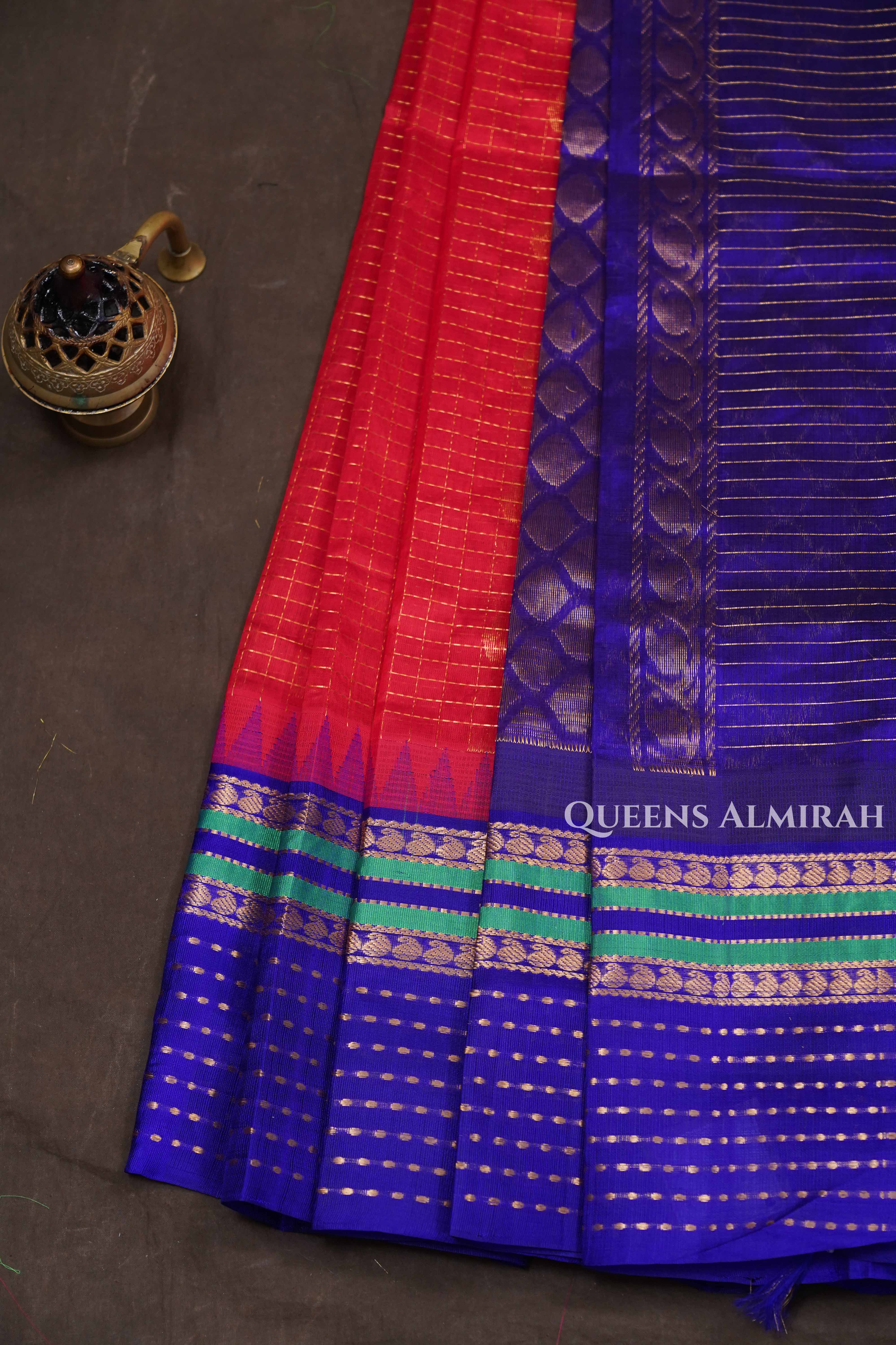 Red With Purple Pure Silk Cotton Saree
