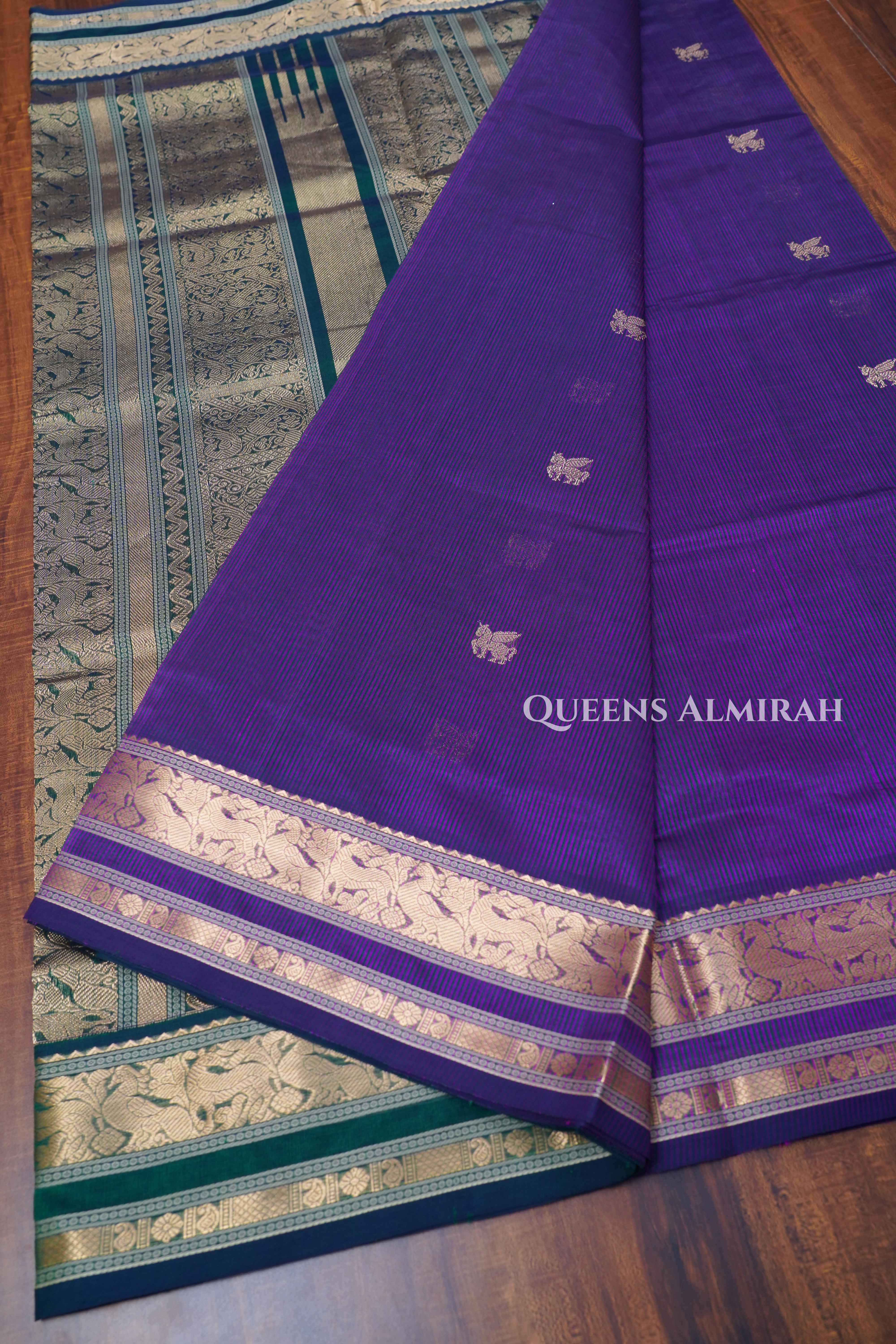 Grape Purple Karaikudi Chettinad Silk Cotton Saree