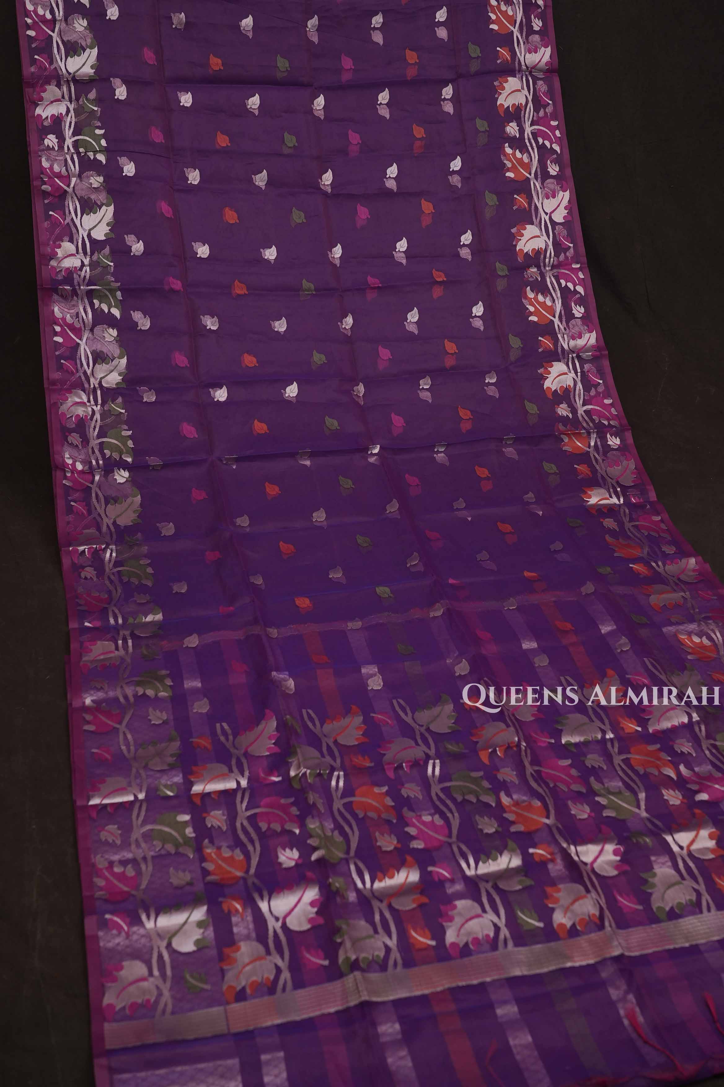 Purple Muslin Jamdani Saree