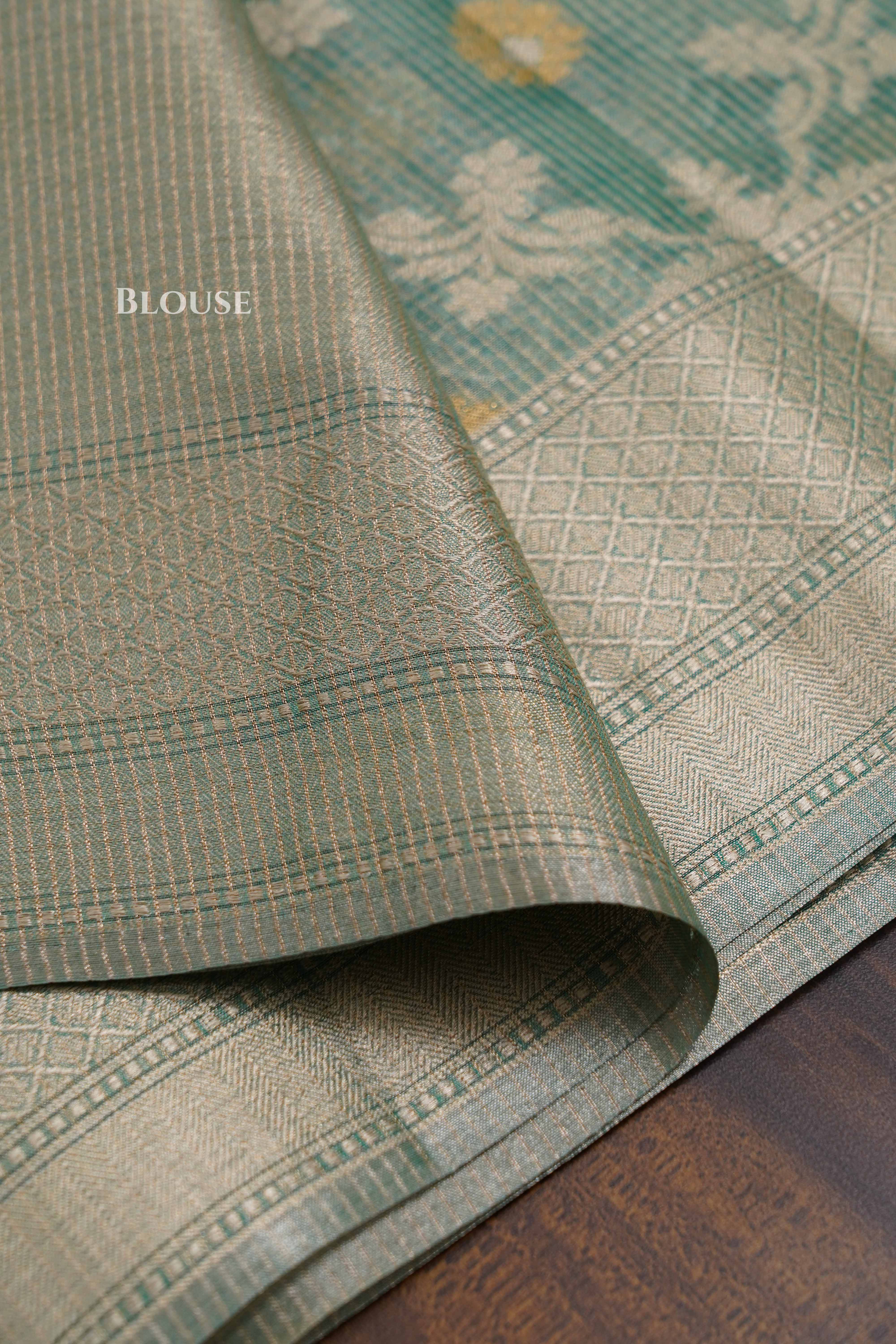 Olive Green Semi Banarasi Organza Saree