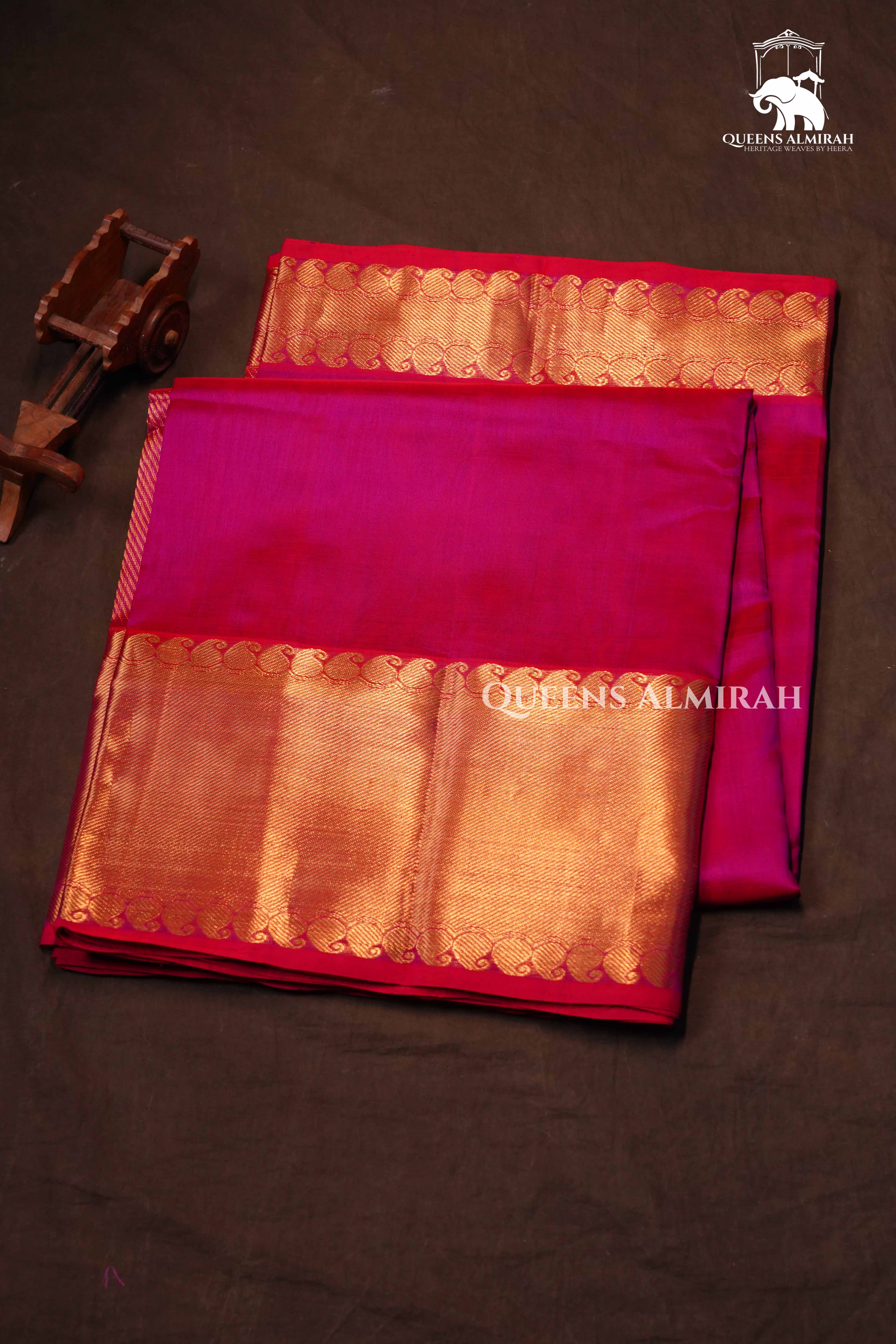 Dark Magenta Pink Pure Silk Cotton Saree