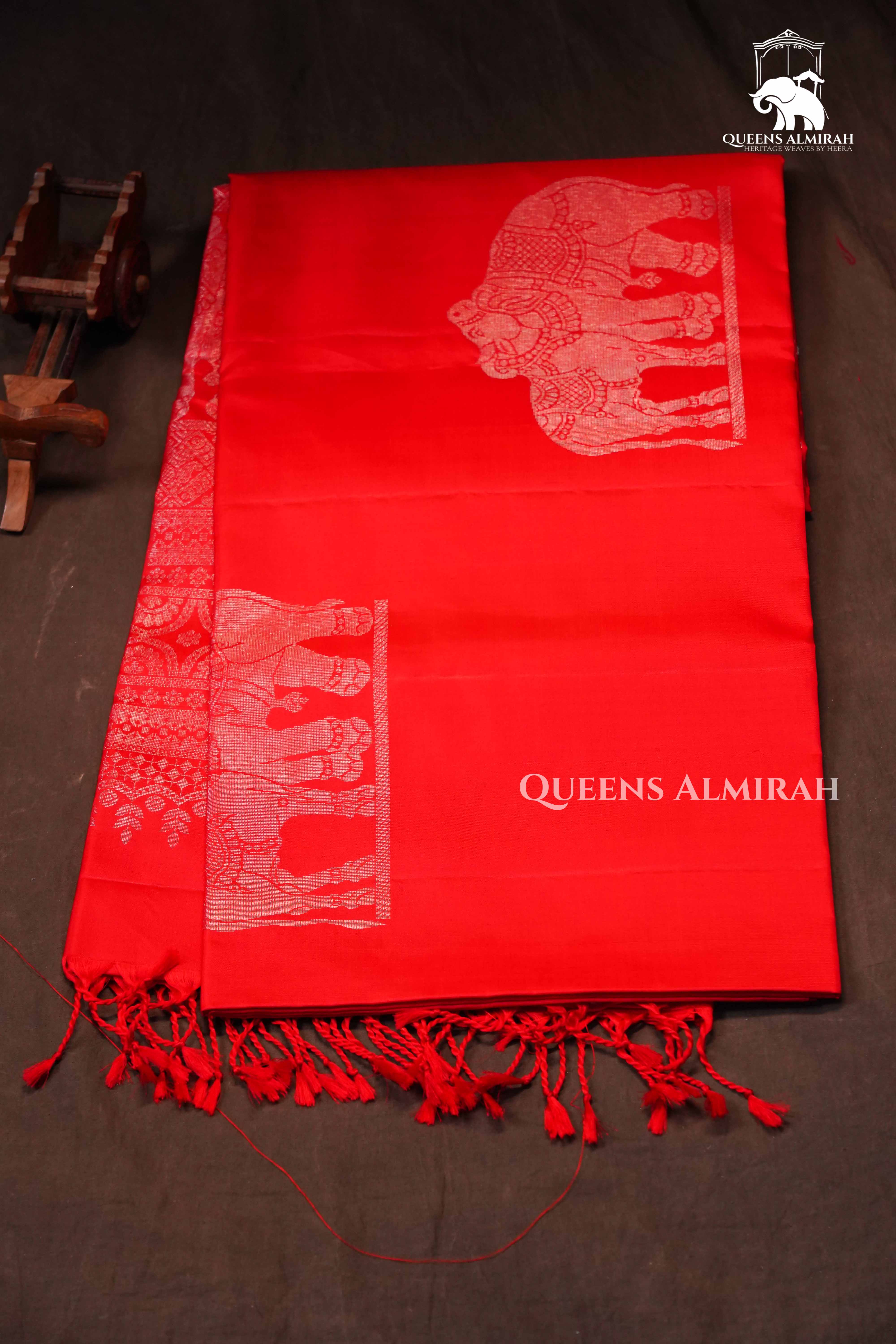 Tomato Red Pure Soft Silk Saree