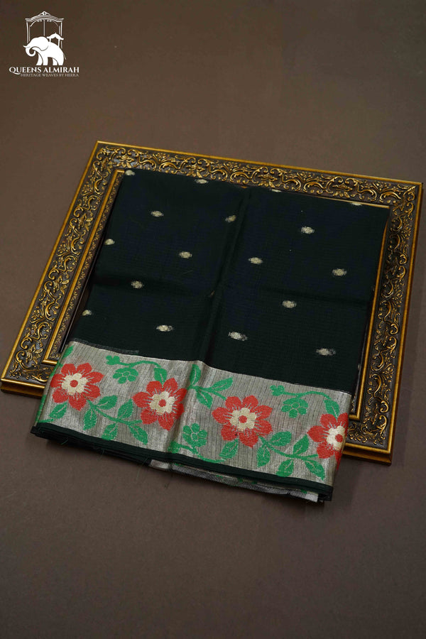 BLACK KOTA SILK COTTON SAREE - Queens Jewel Emporium