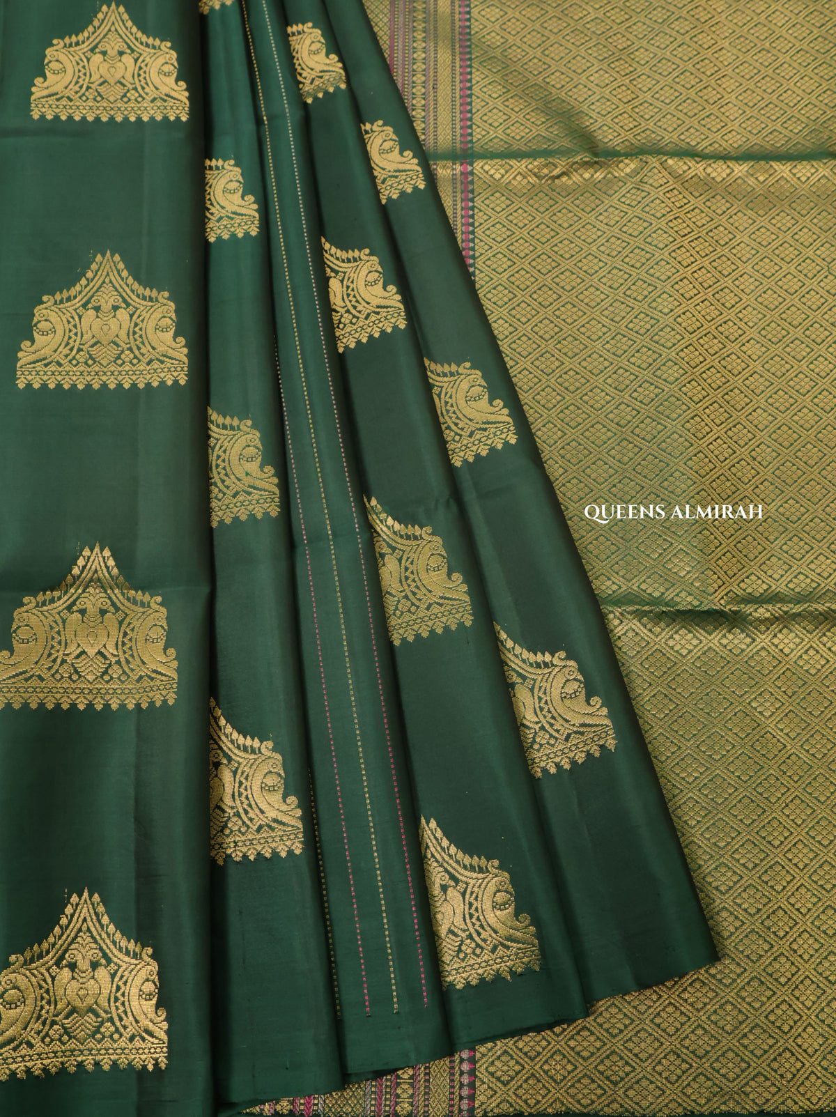 Dark Green Pure Soft Silk Saree