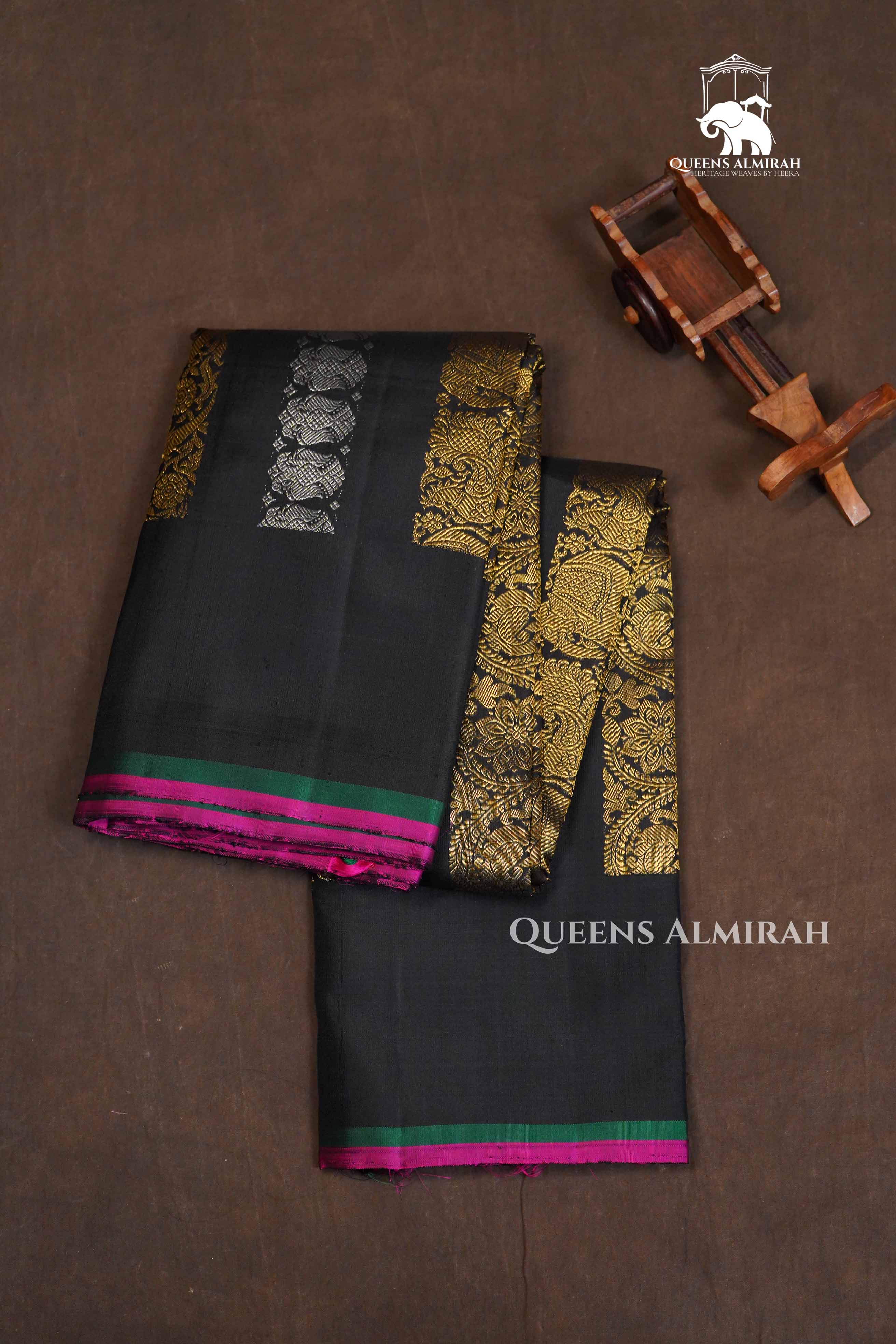 Black Striped Vanasingaram Pure Kanchivaram Silk Saree