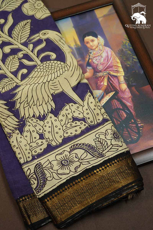 PURPLE HAZE WITH BLACK AND GOLDEN BORDER  MANGALGIRI SAREE - Queens Jewel Emporium