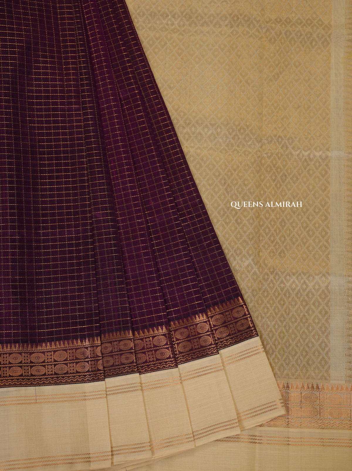 Purple With Off White Pure Silk Cotton Saree