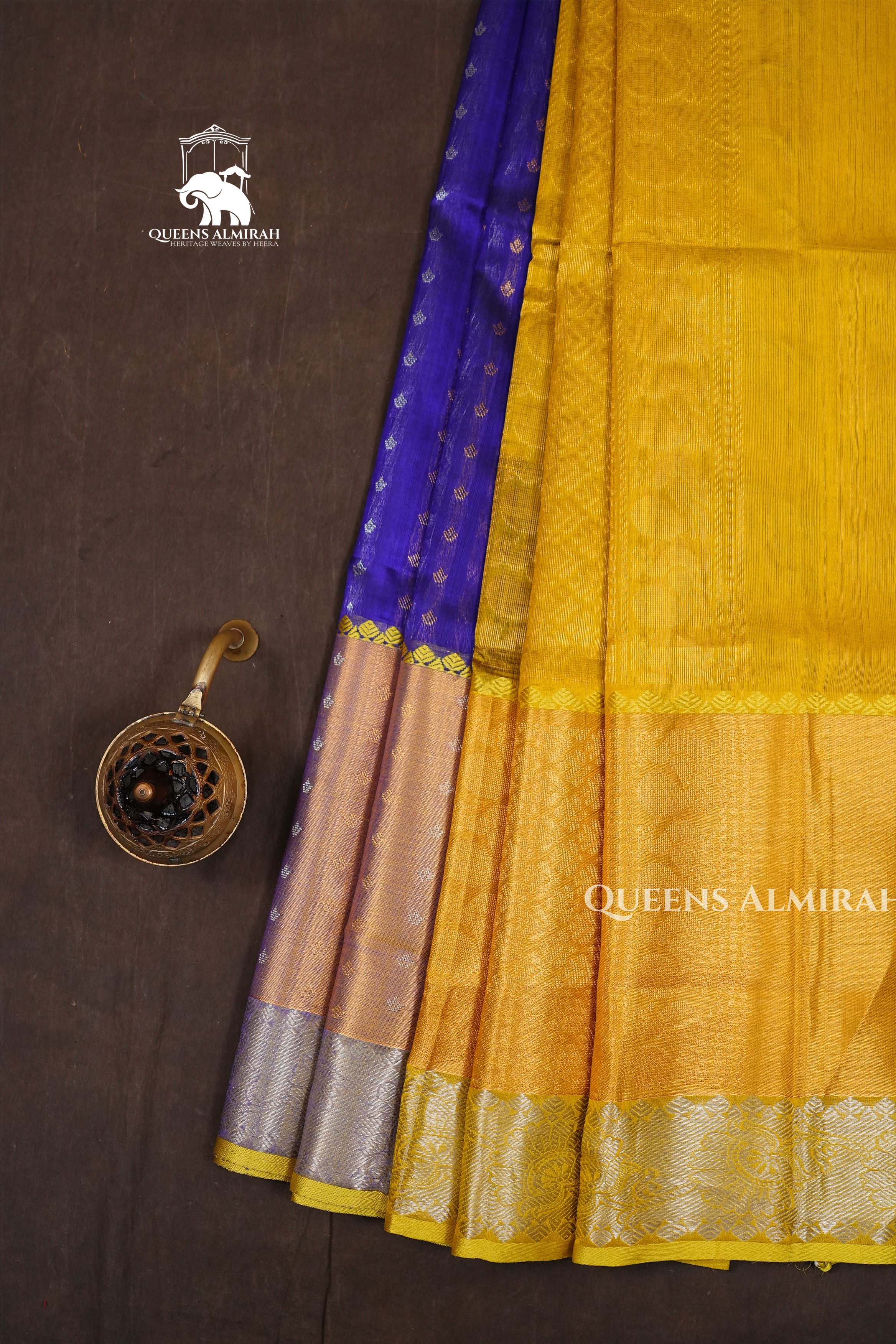 Navy Blue With Yellow Pure Silk Cotton Saree