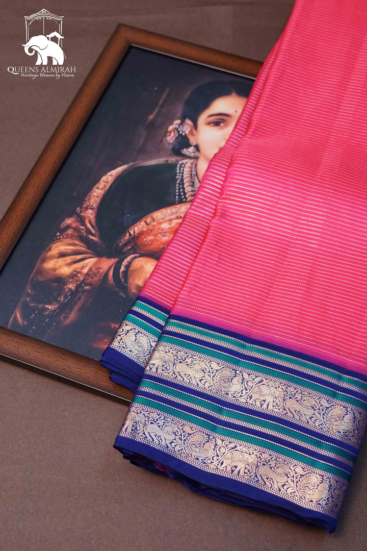 RASPBERRY PINK PURE KANCHIVARAM SILK SAREE - Queens Jewel Emporium