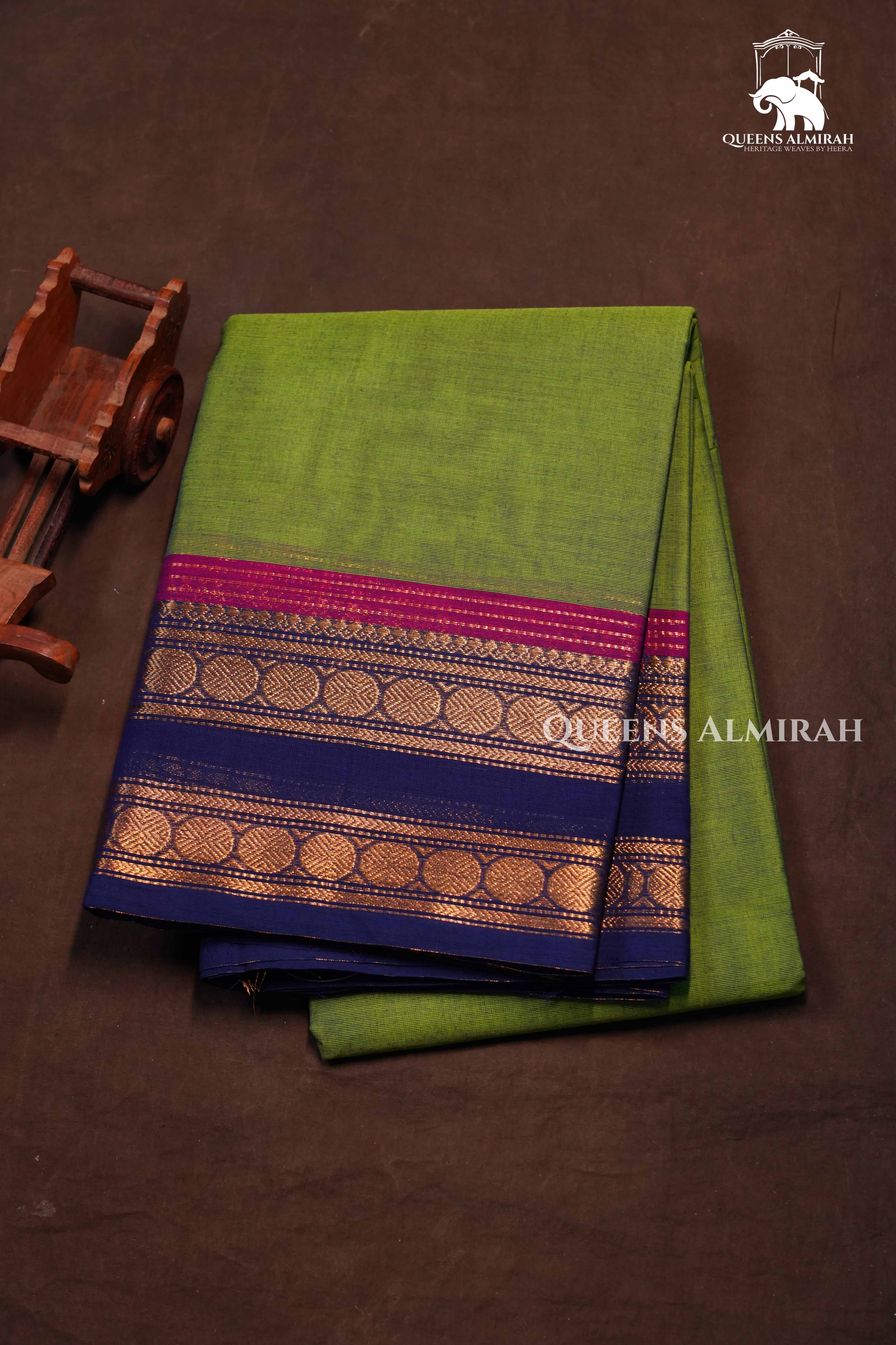 Green With Navy Blue Kanchi Cotton Saree