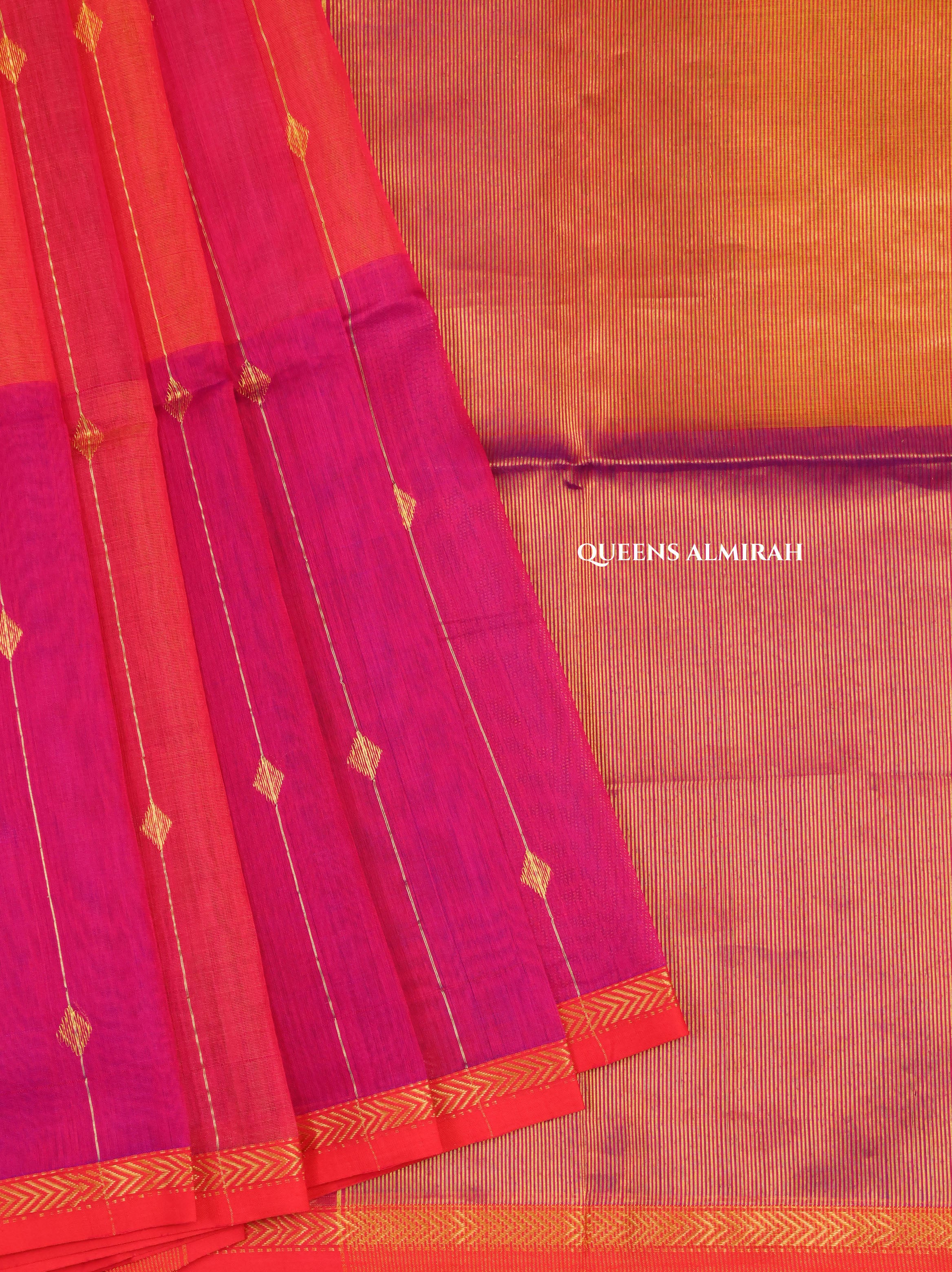 Pink With Orange Maheshwari Silk Cotton Saree