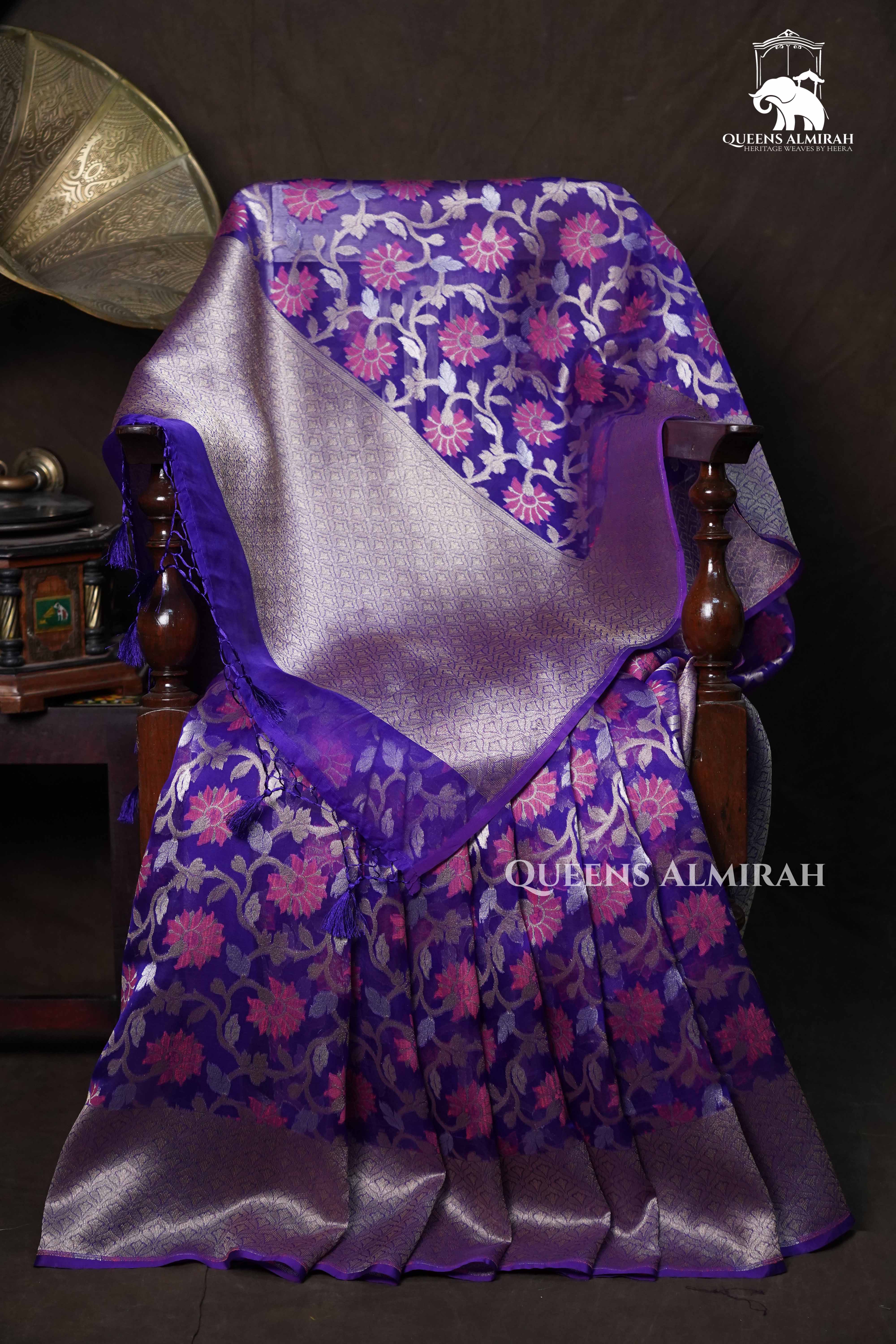 Purple Banarasi Organza Silk Saree