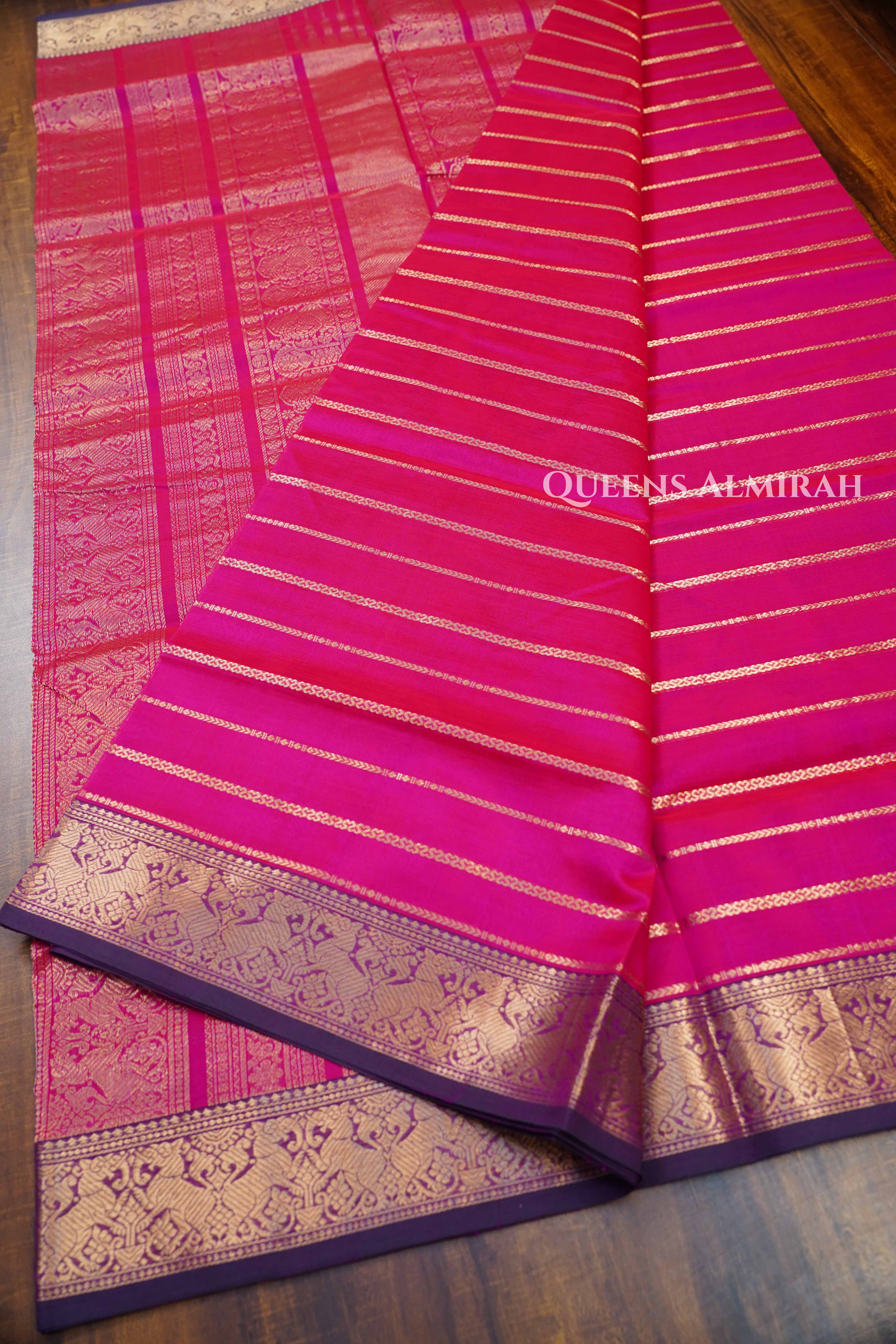 Dark Hot Pink-Karaikudi Chettinad Silk Cotton Saree
