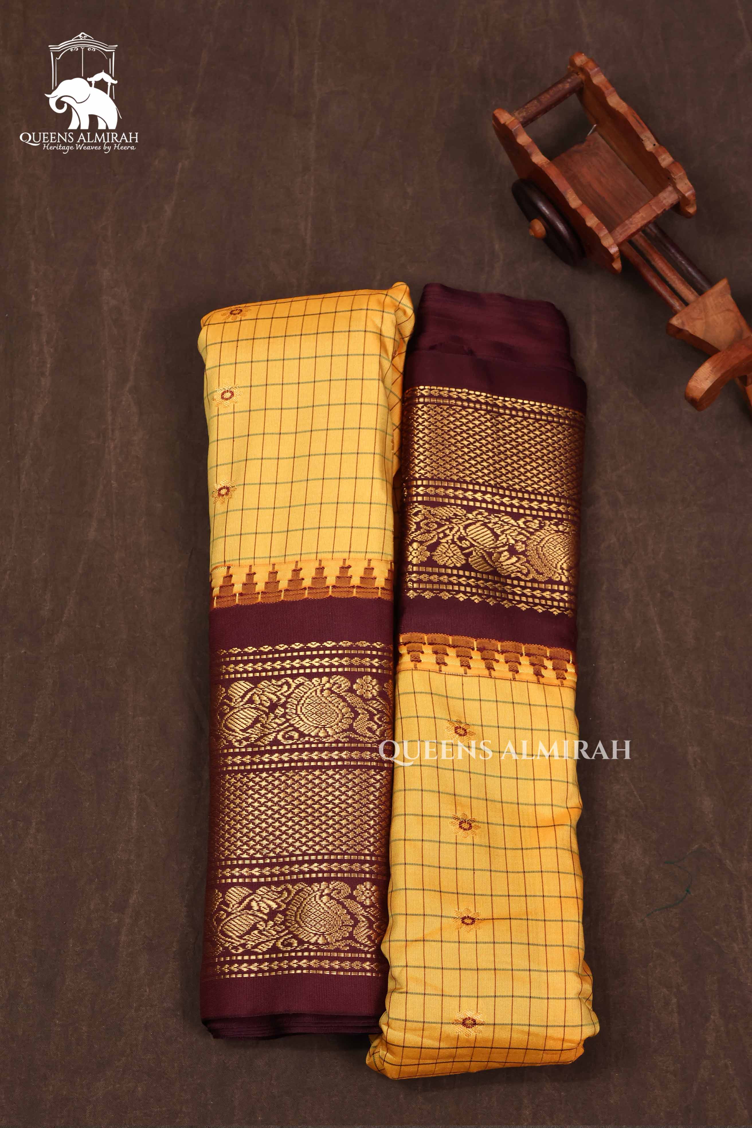 Yellow Kattam With Brown Semi Gadwal Silk Saree