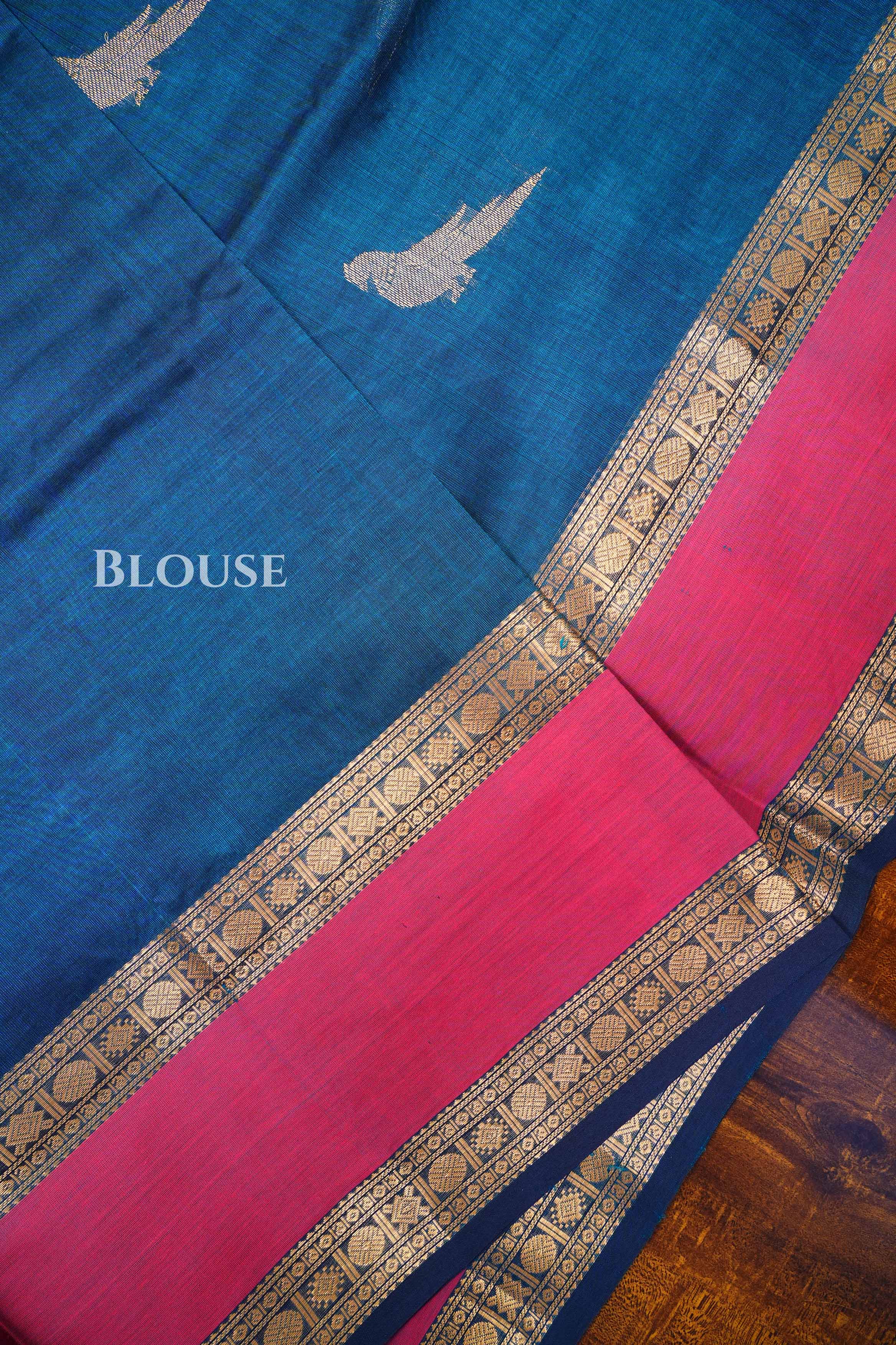 Blue With Pink Chettinad Silk Cotton Saree