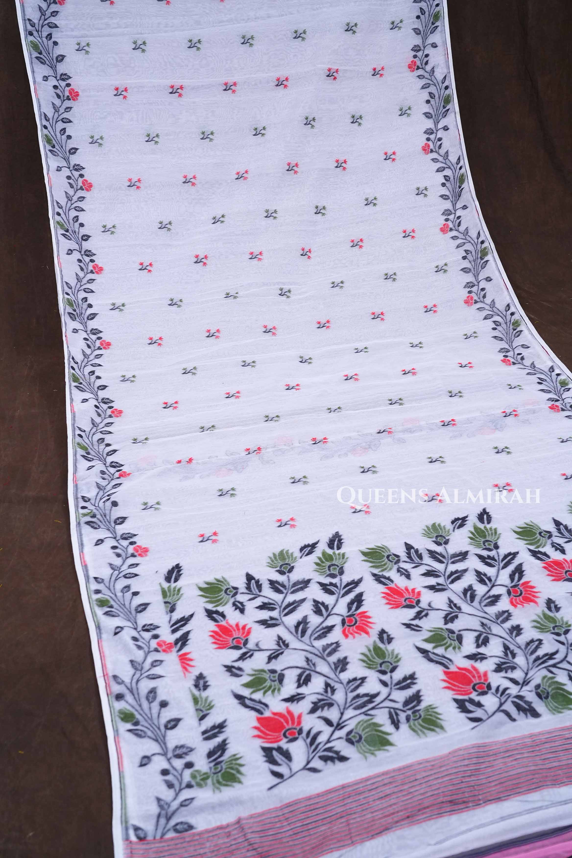 White Jamdani Cotton Saree