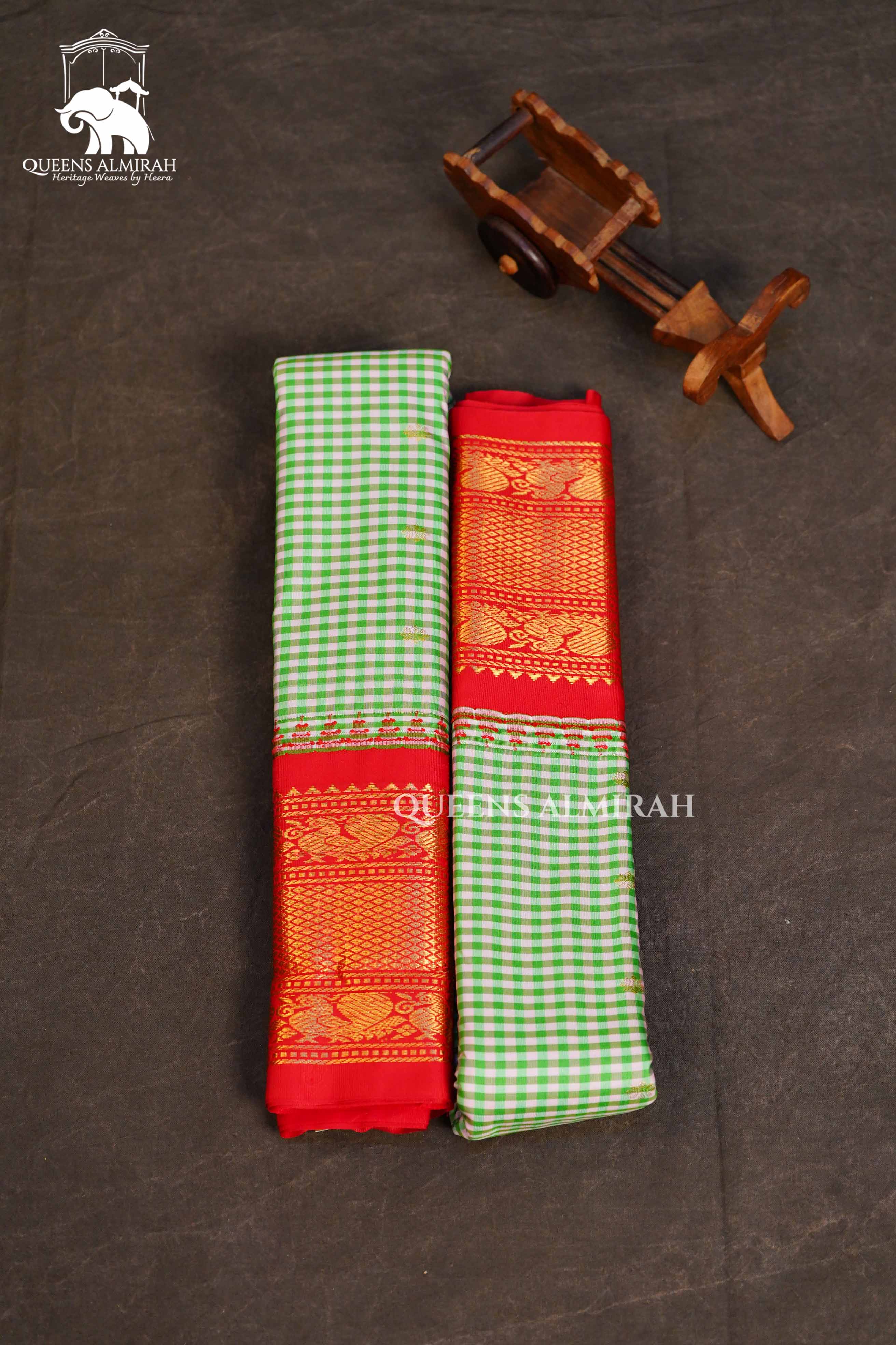 Green Kattam And Red Border Semi Gadwal Silk Saree