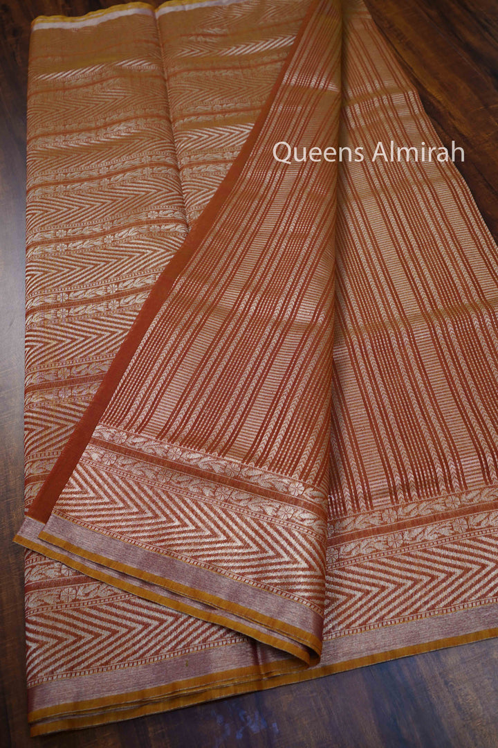 DUSKY BROWN PURE SILK COTTON SAREE - Queens Jewel Emporium