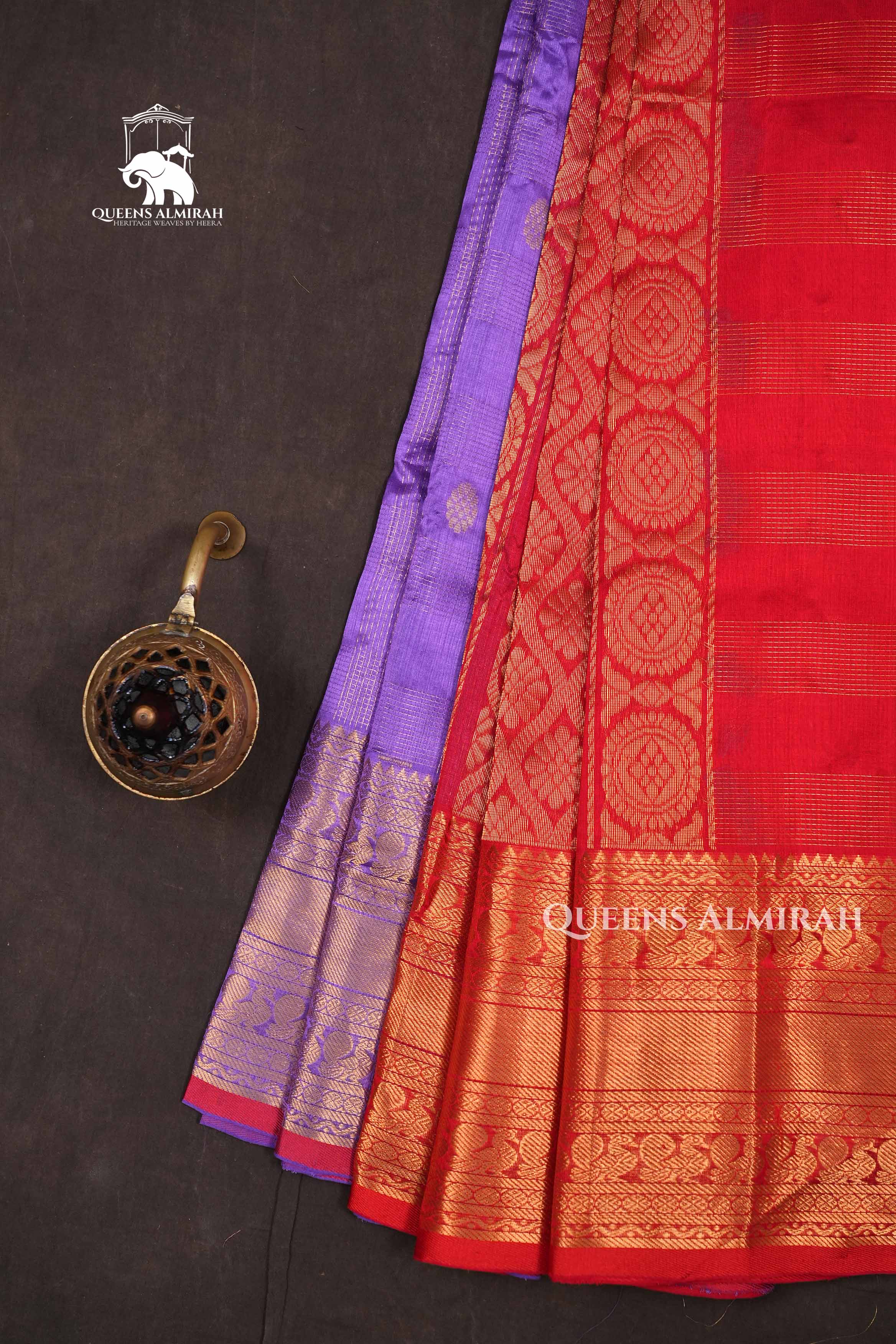 Lavender With Red  Pure Silk Cotton Saree