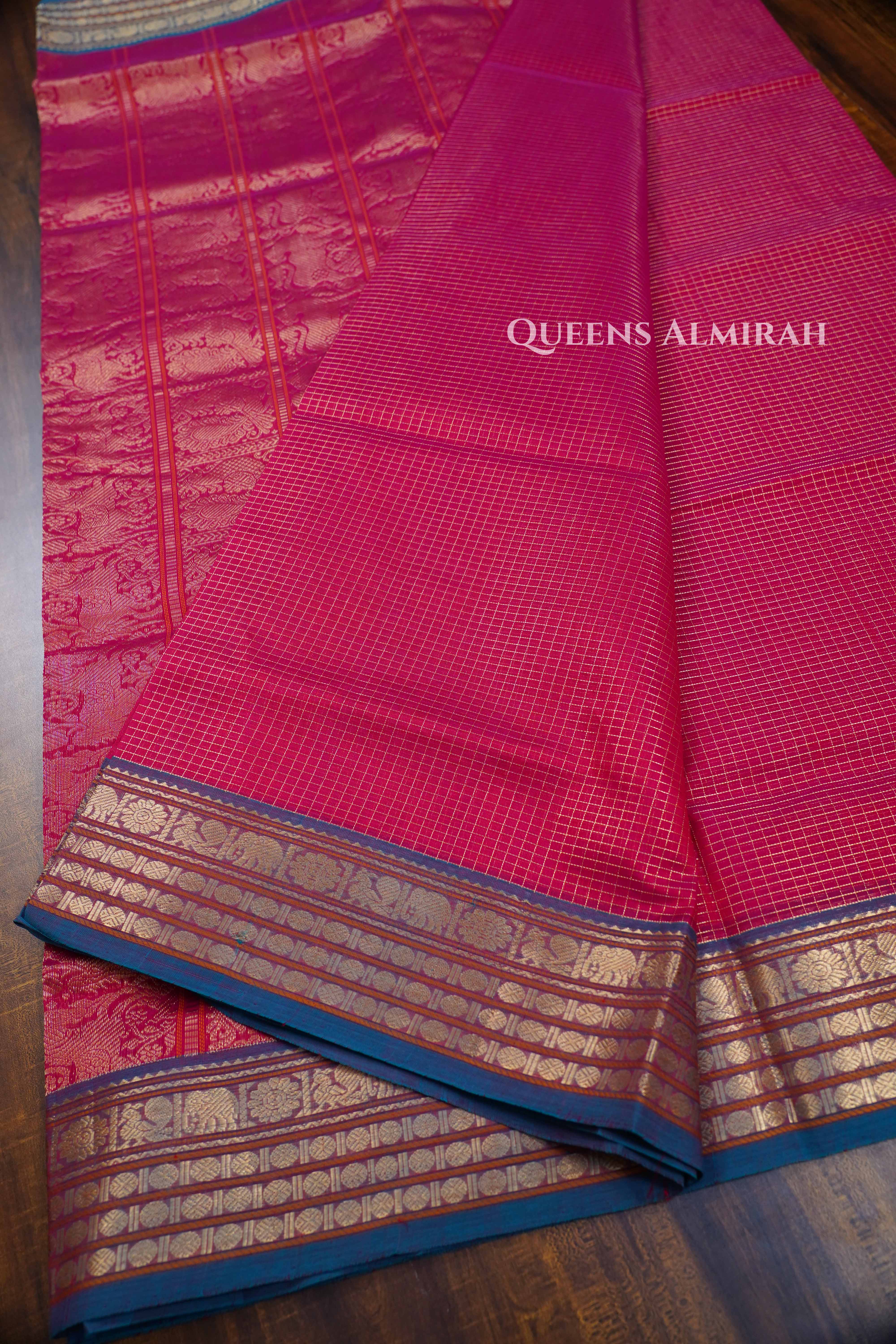 Magenta Pink Karaikudi Chettinad Silk Cotton Saree