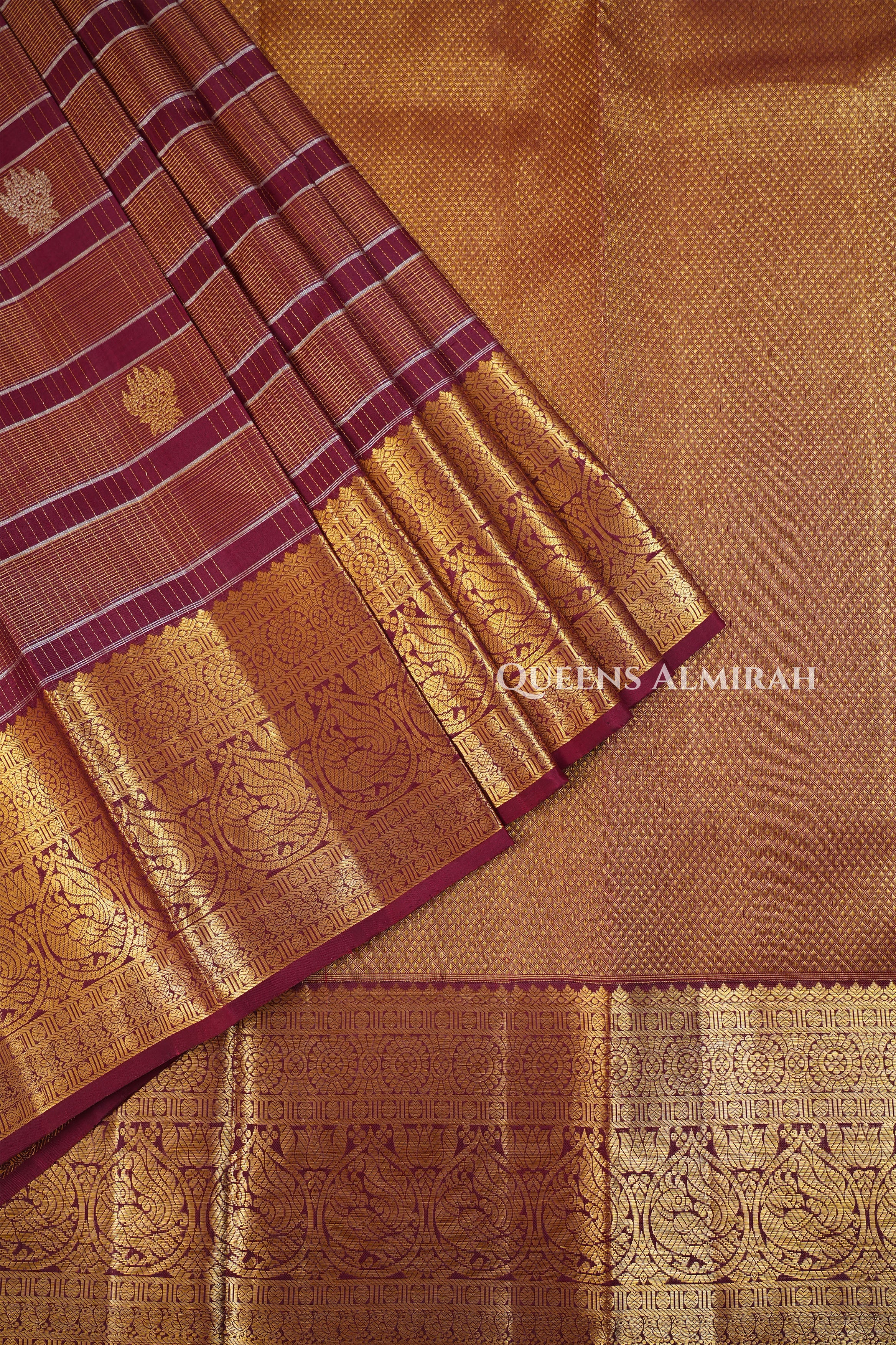 Maroon Payadi Long Border Pure Kanchivaram Silk Saree