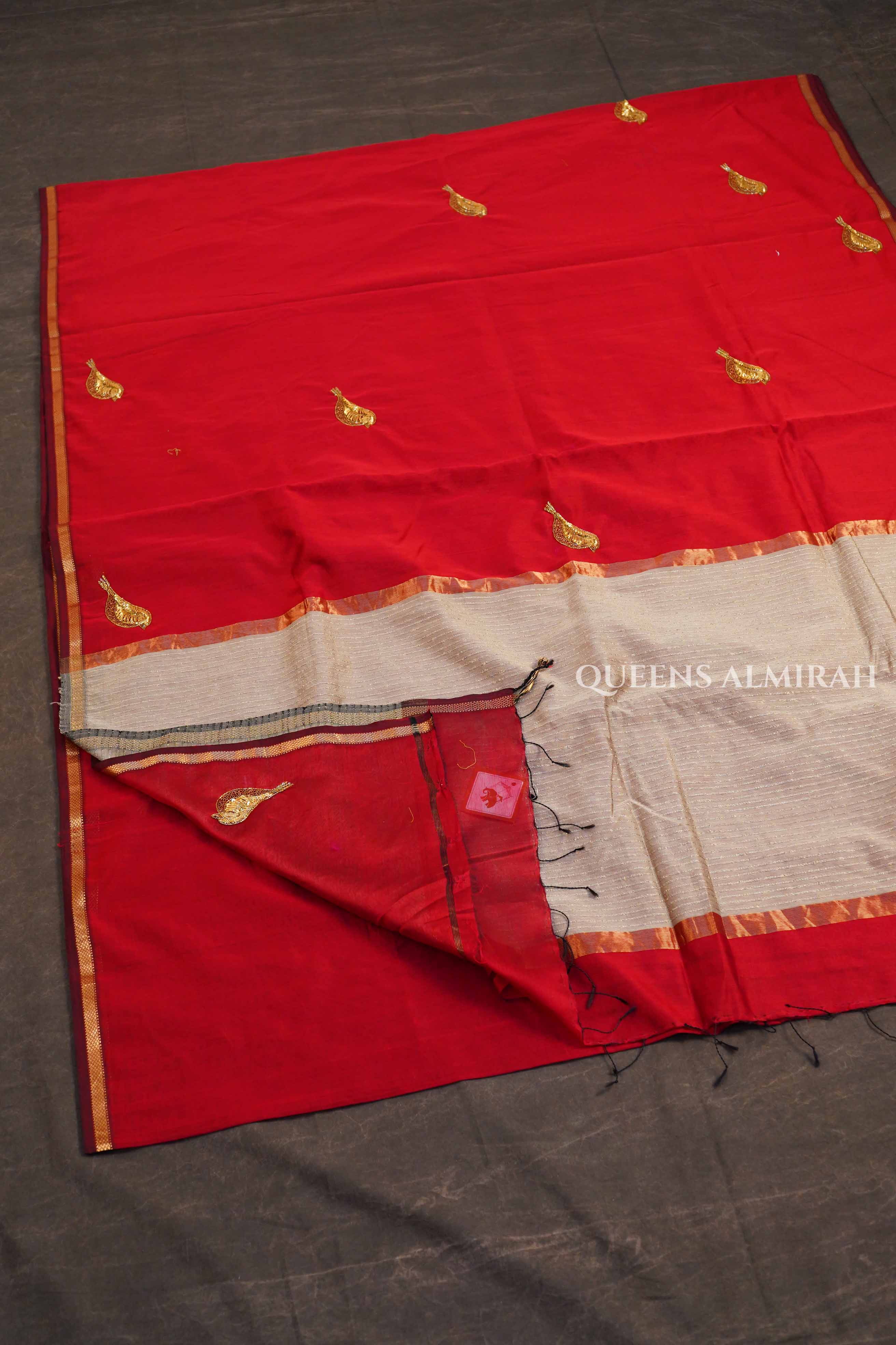Maroon Singara Chittu Handloom Maheshwari Silk Cotton Saree