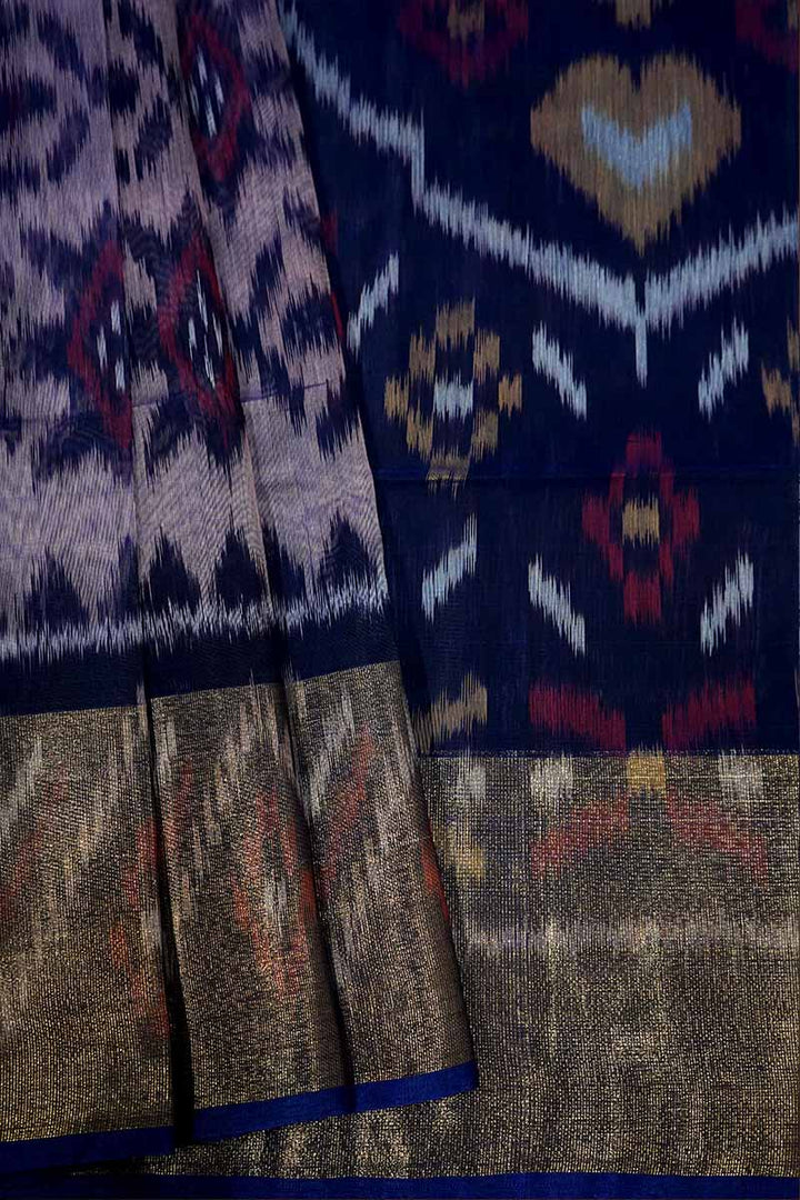 PURE SILK COTTON SAREE- GREYISH PURPLE WITH WINE - Queens Jewel Emporium