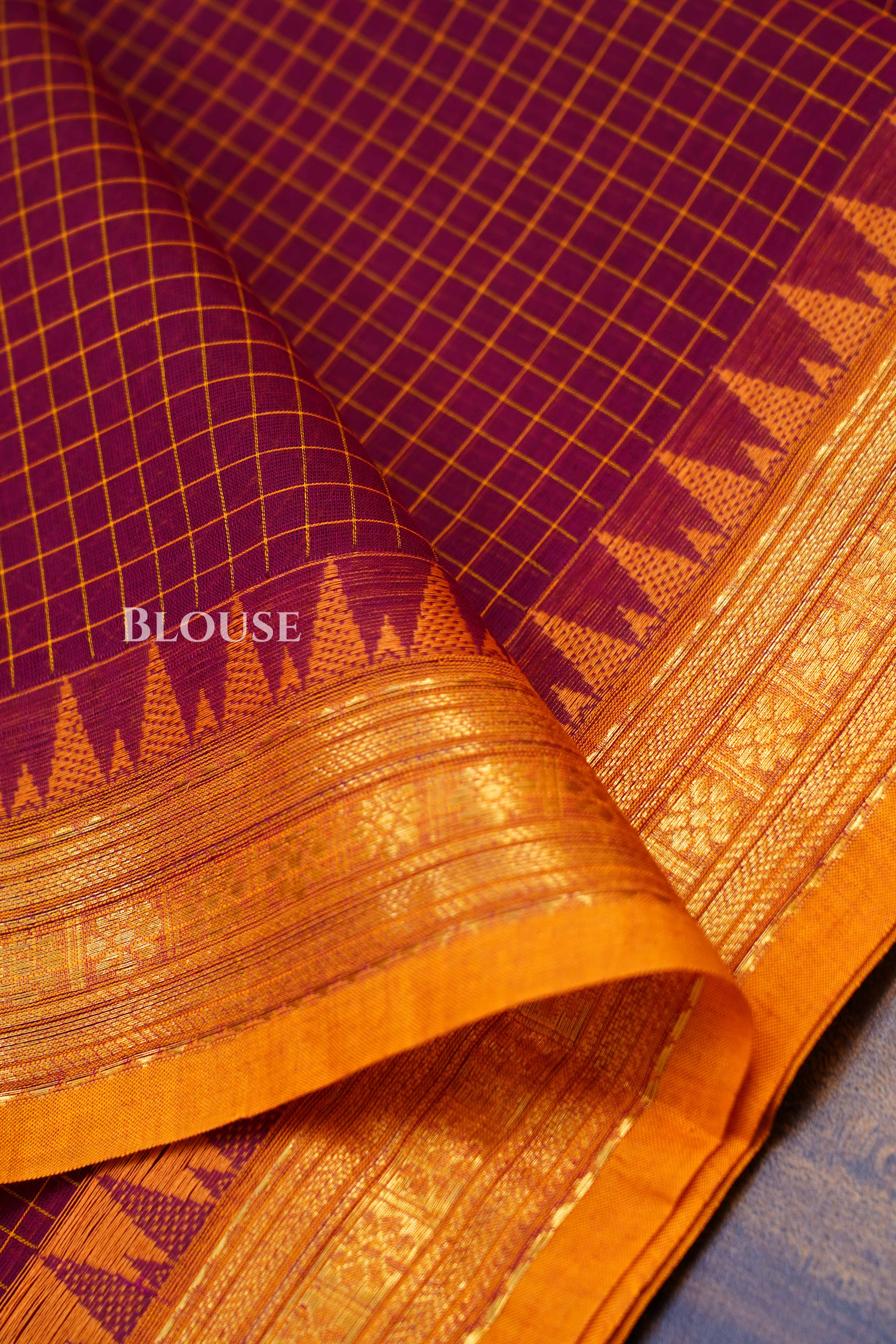 Maroon With Mustard Yellow Kanchi Cotton Saree