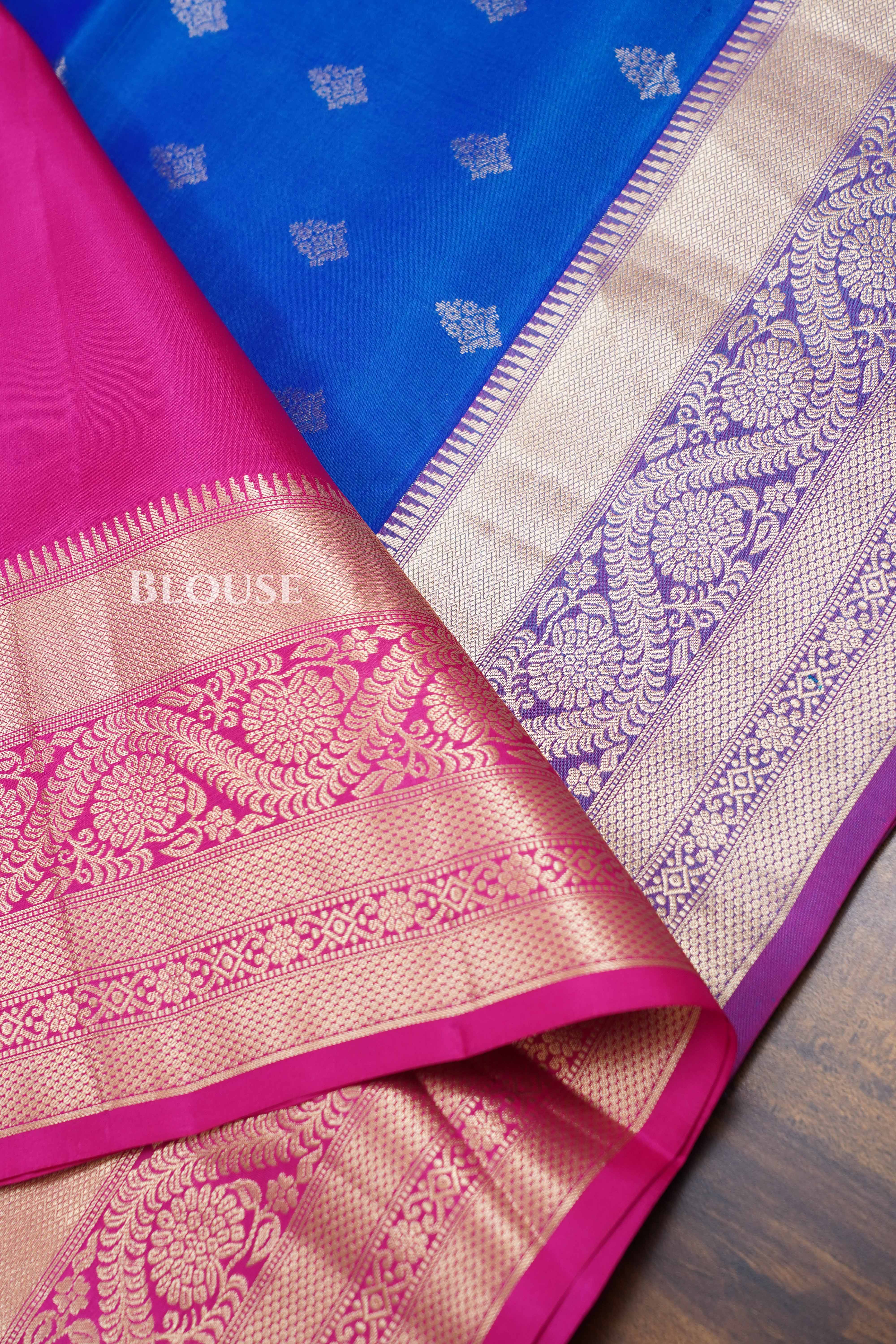 Ms Blue With Purple Pure Soft Silk Saree