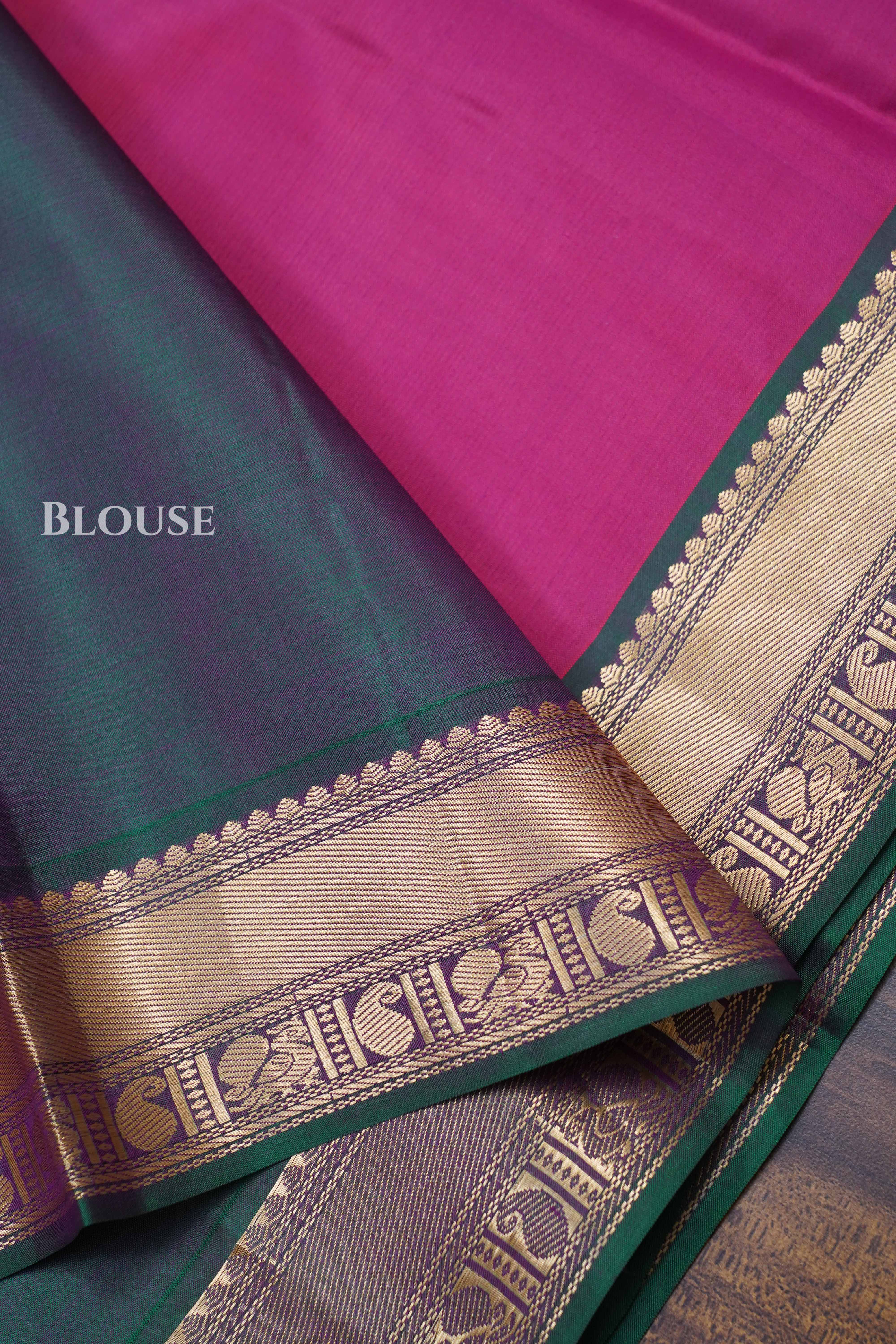 Lotus Pink With Leaf Green Pure Kanchivaram Silk Saree