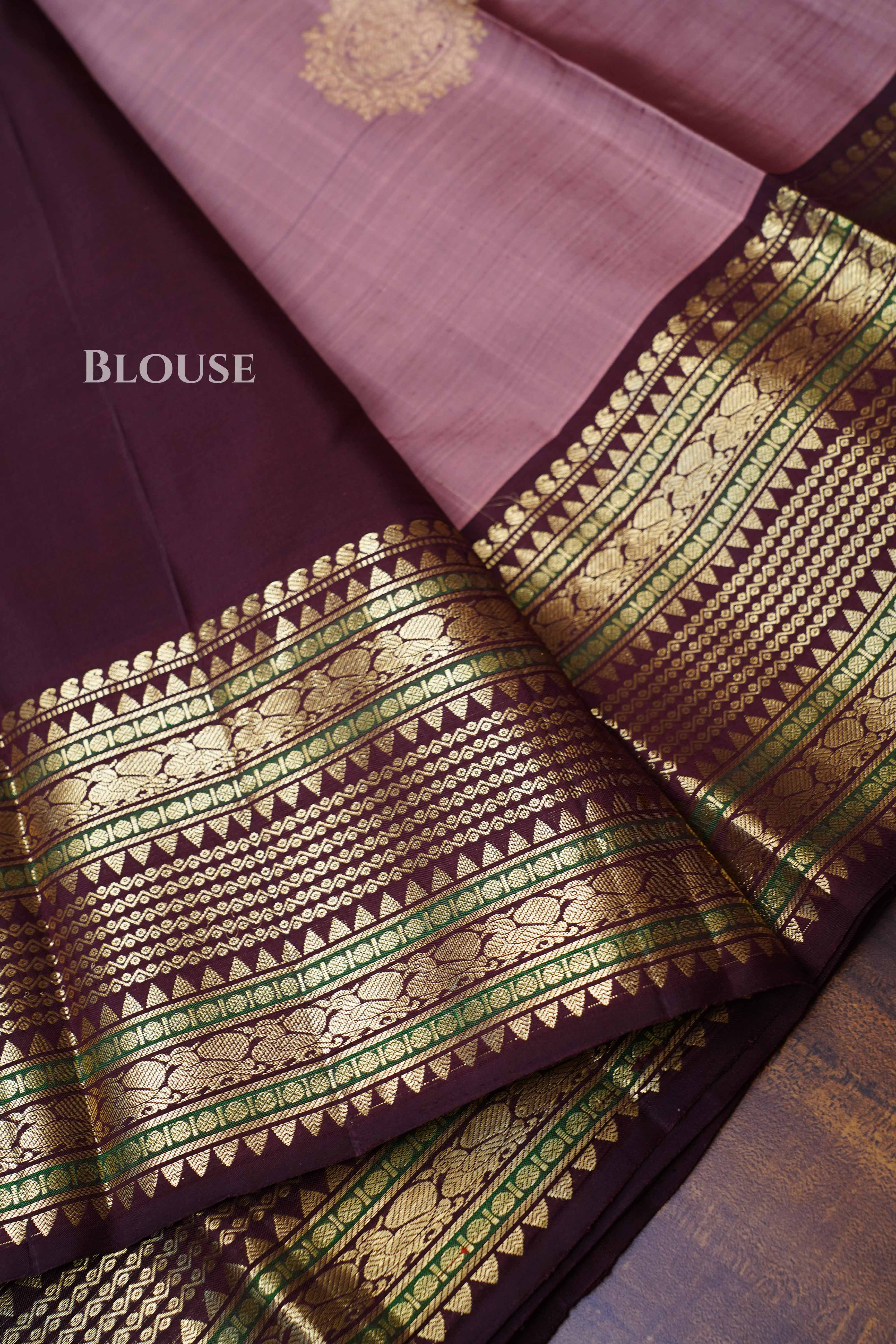 Onion Pink With Brown Pure Kanchivaram Silk Saree