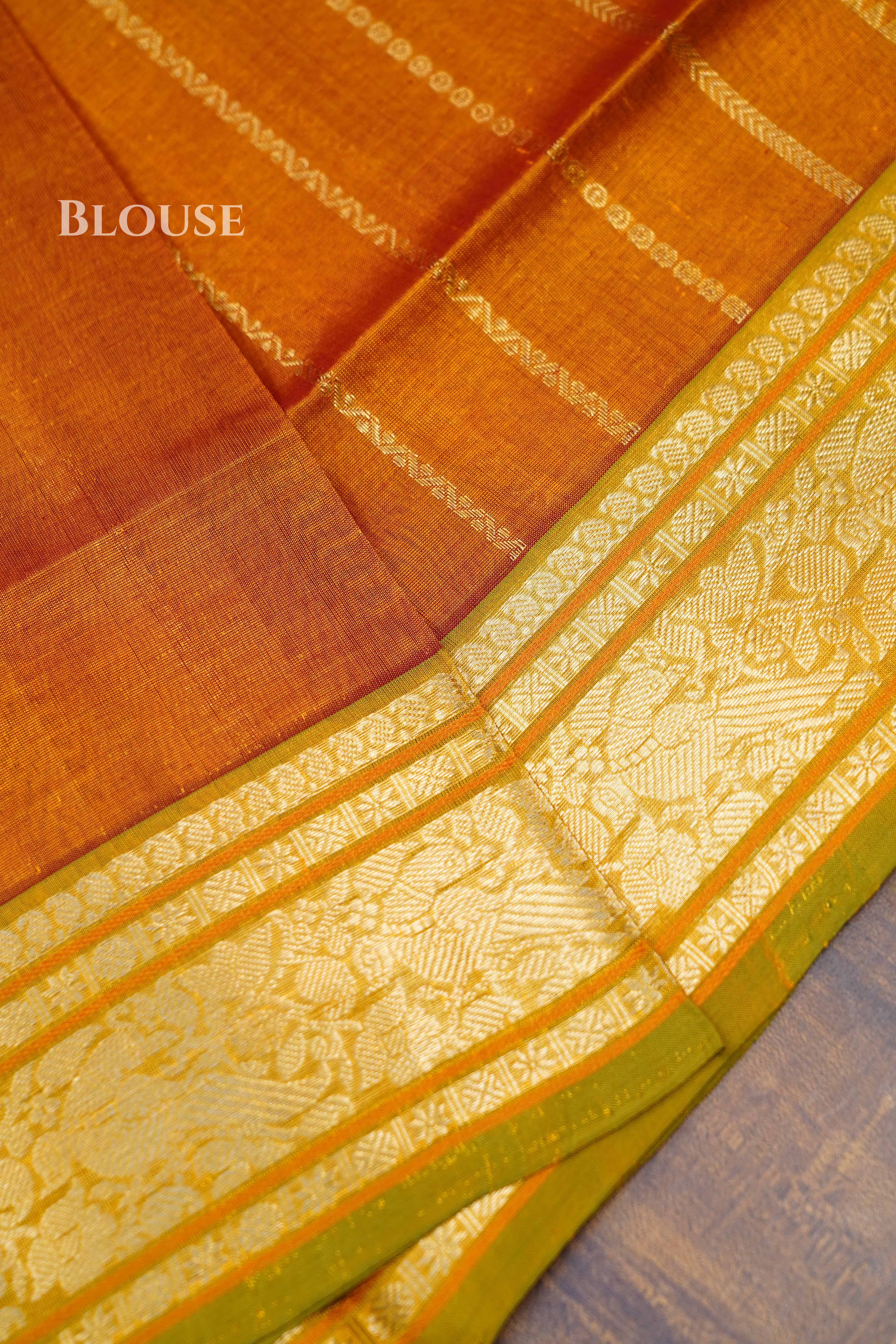 Burnt Orange-Karaikudi Chettinad Silk Cotton Saree
