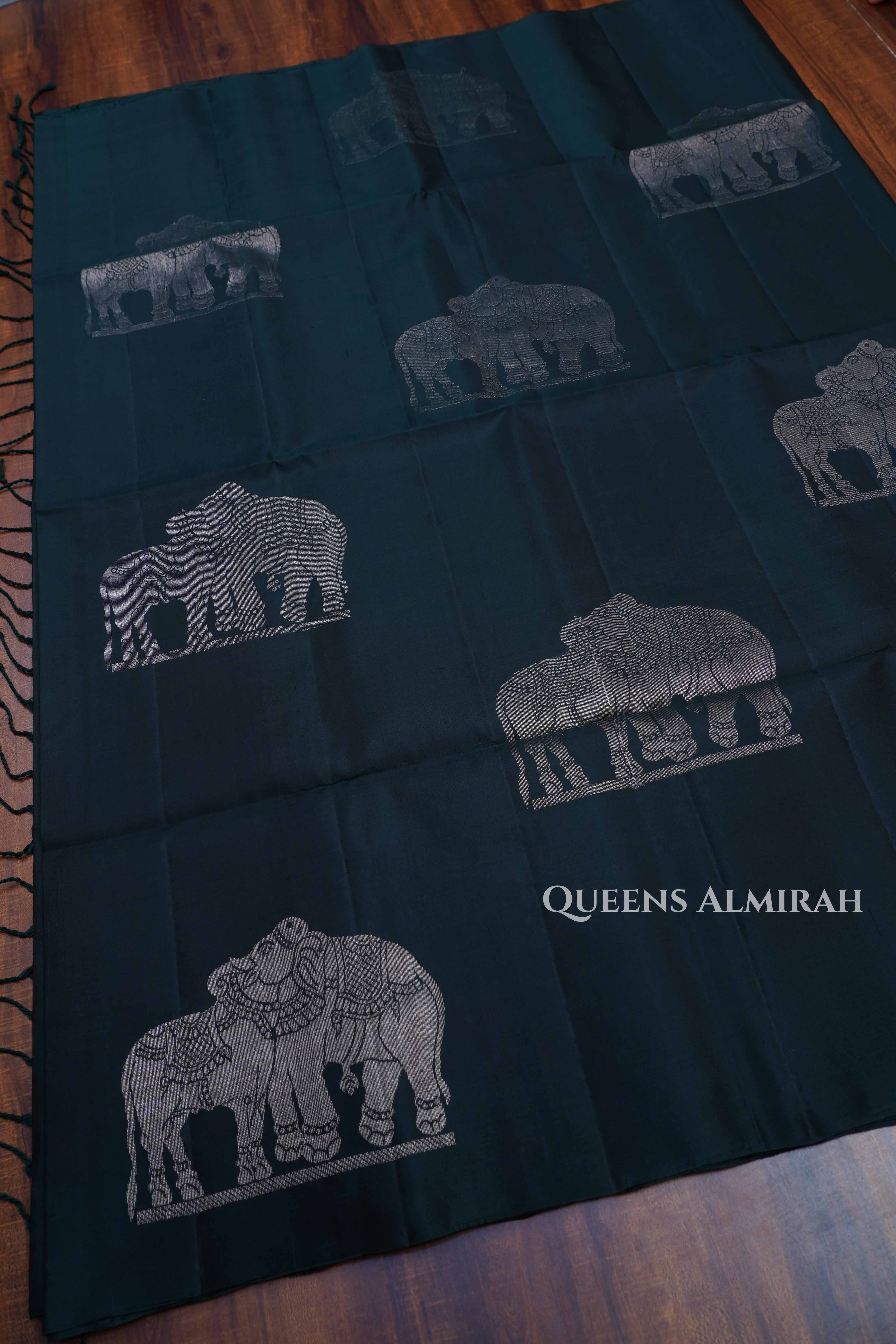 Dark Green Pure Soft Silk Saree