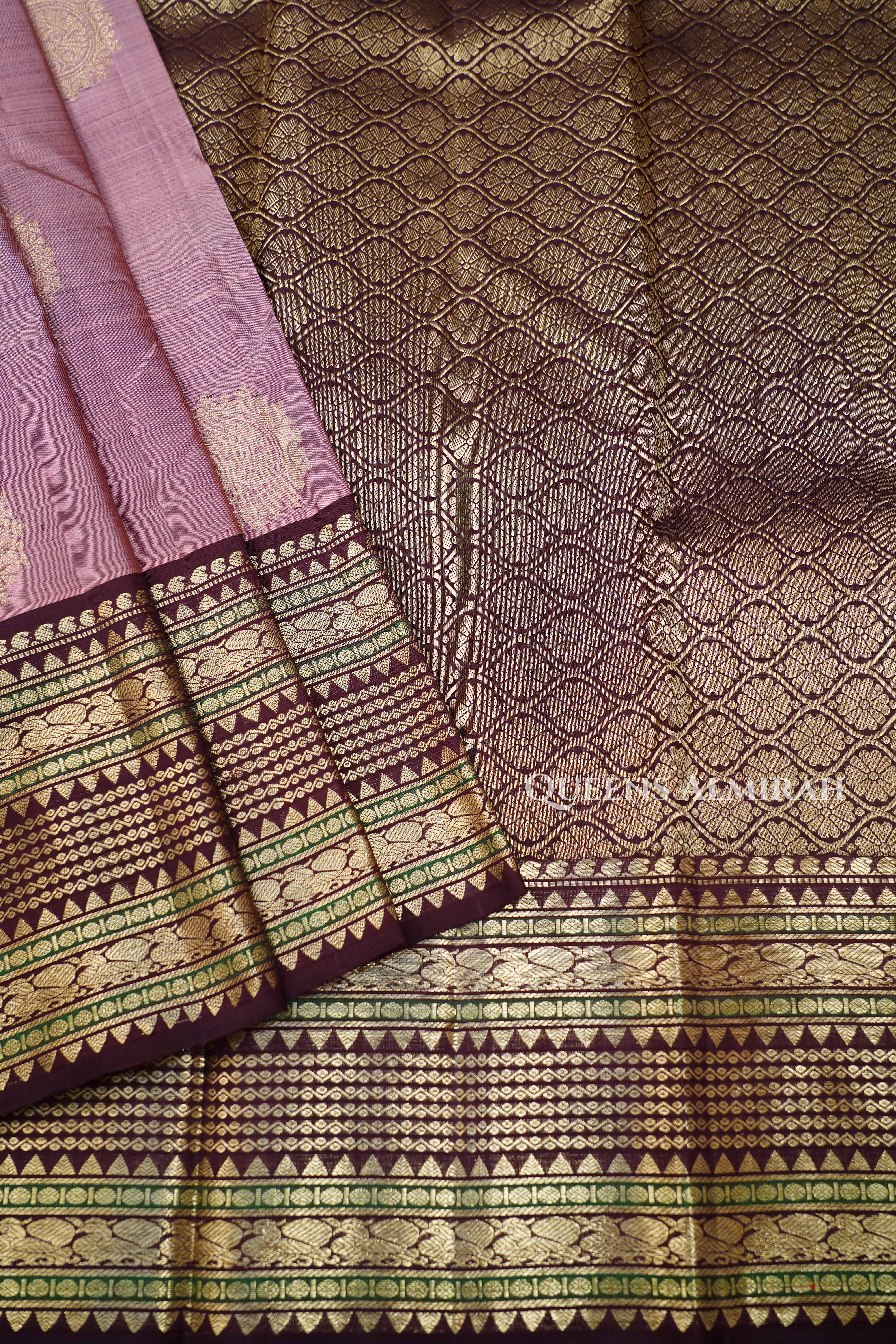 Onion Pink With Brown Pure Kanchivaram Silk Saree