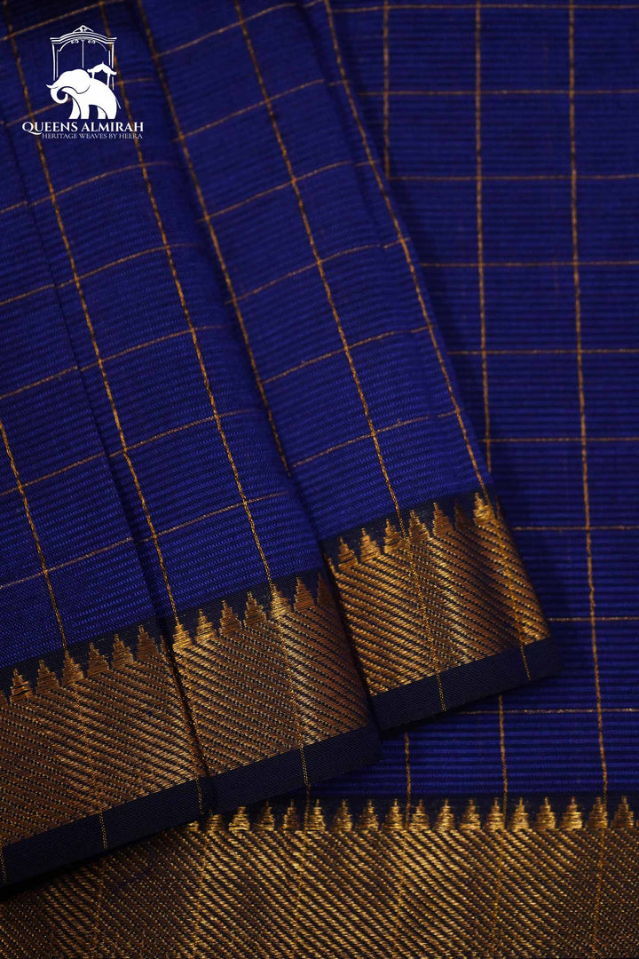 ROYAL PURPLE WITH CHECKS MANGALGIRI SARE - Queens Jewel Emporium