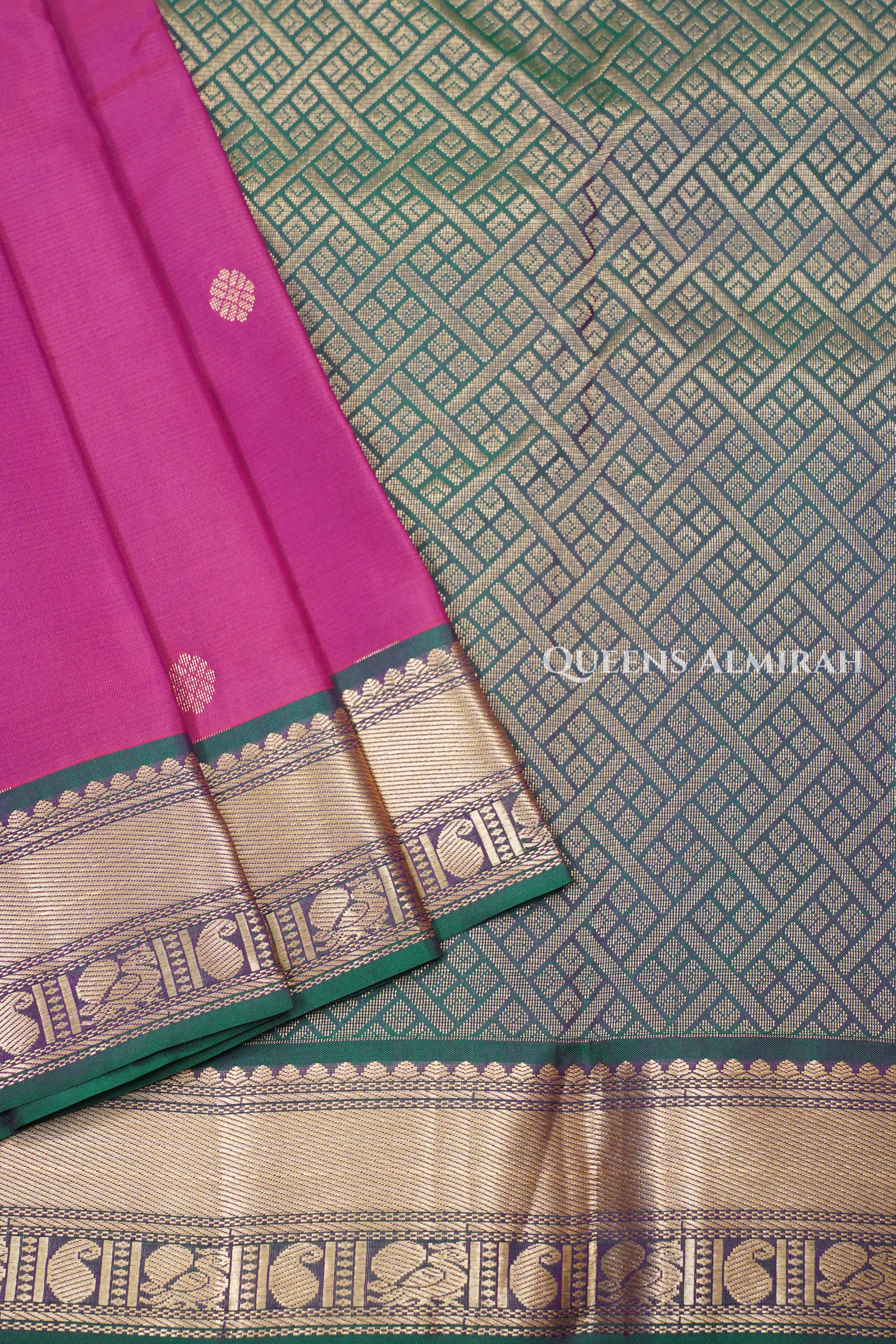 Lotus Pink With Leaf Green Pure Kanchivaram Silk Saree