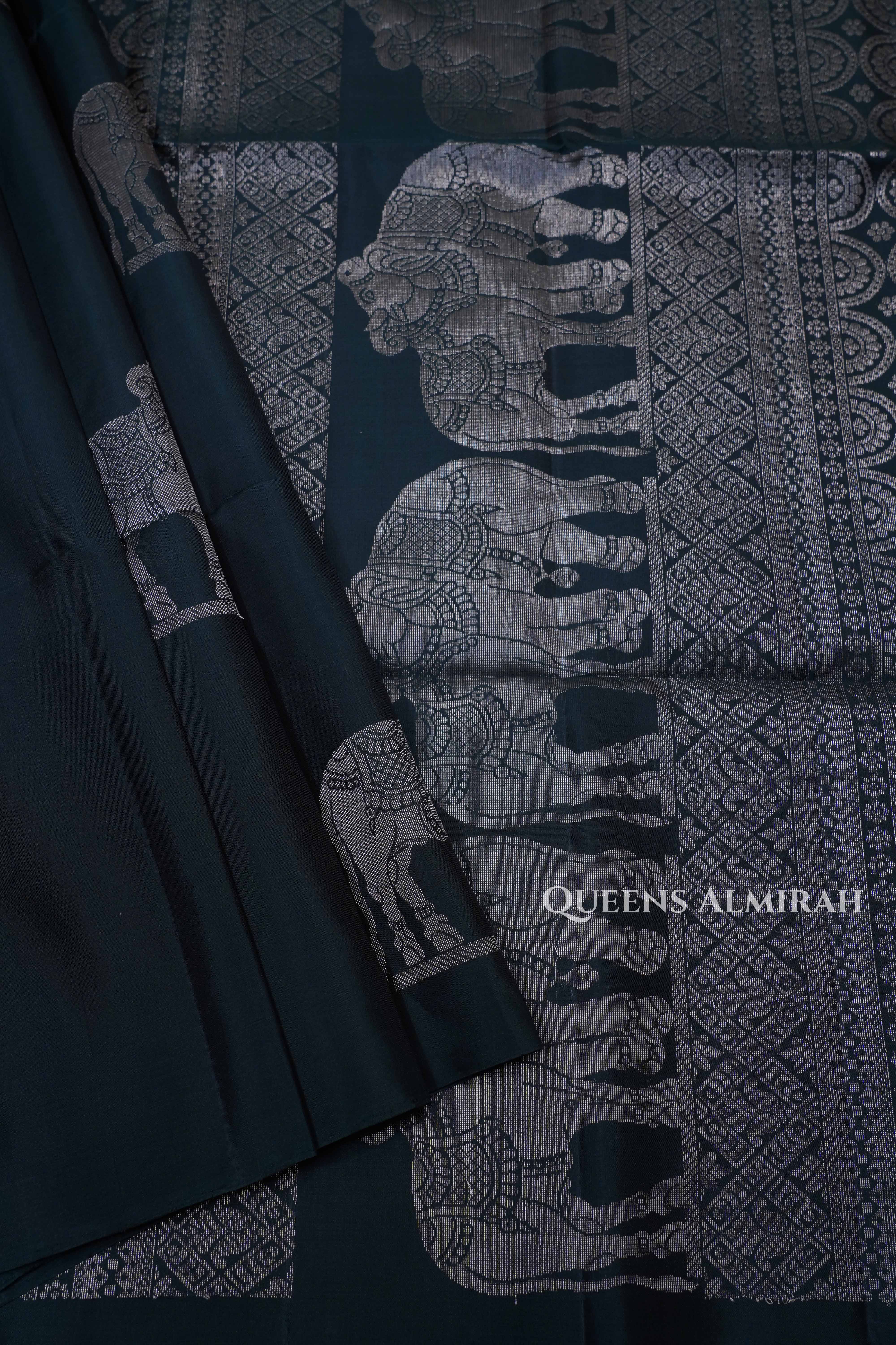 Dark Green Pure Soft Silk Saree